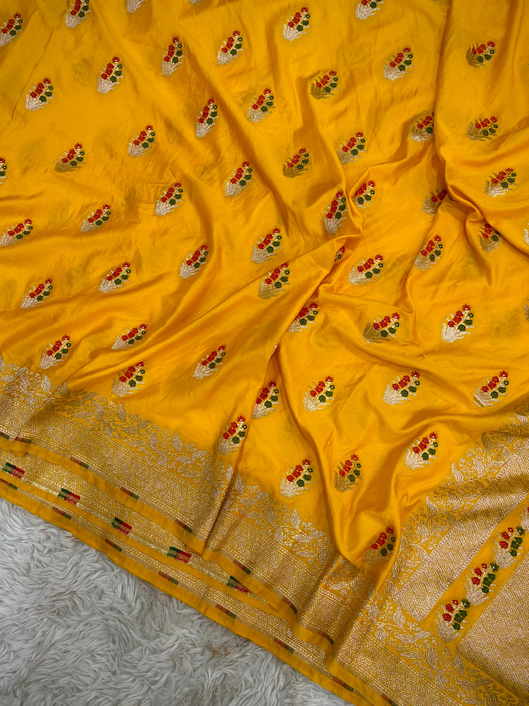 PREMIUM HALDI YELLOW SHADE SATIN MASHRU KATAN SILK SAREE