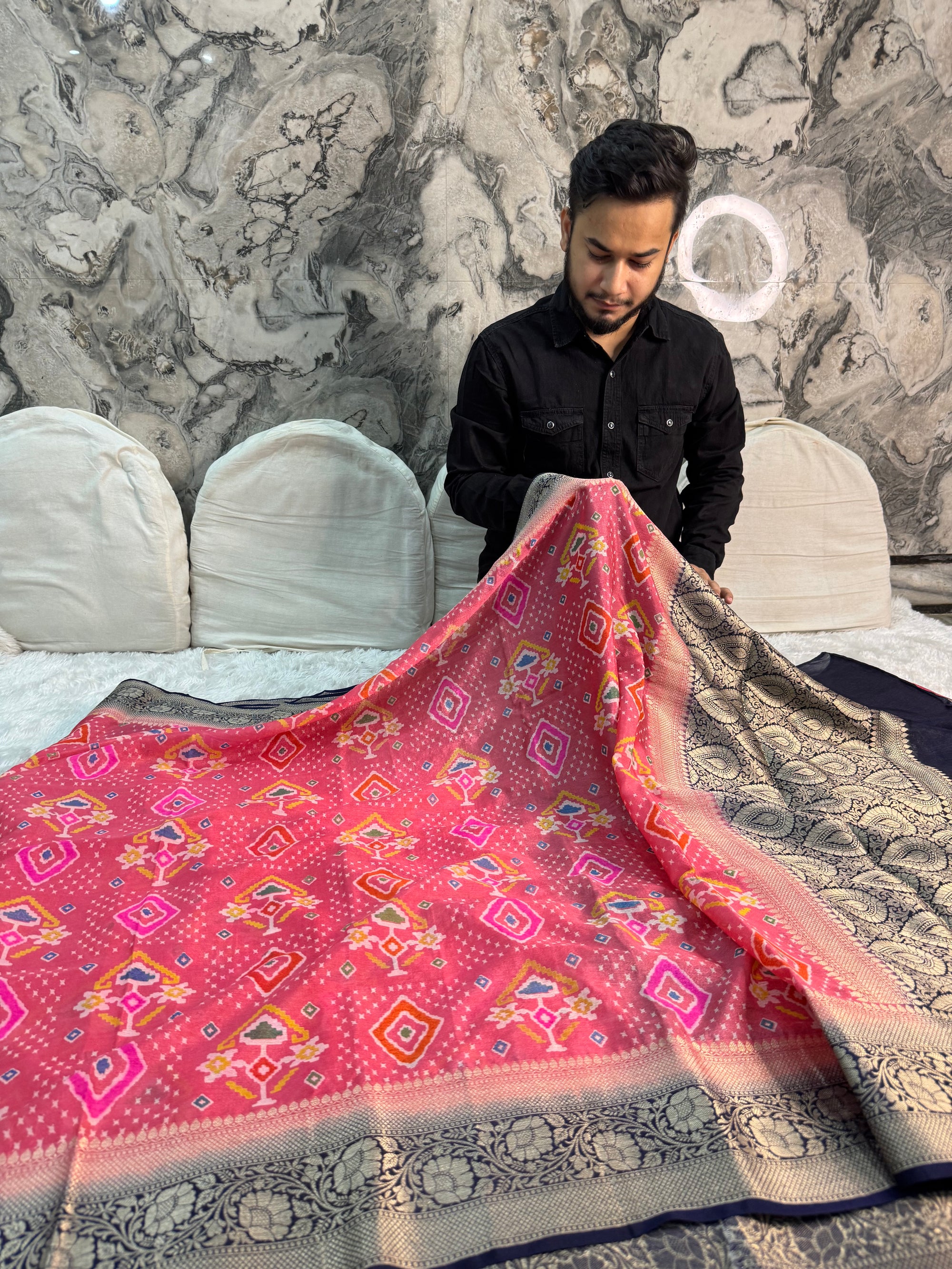 BEAUTIFUL PINK AND BLACK SHADE BANARASI SOFT SILK SAREE WITH DIGITAL PRINT