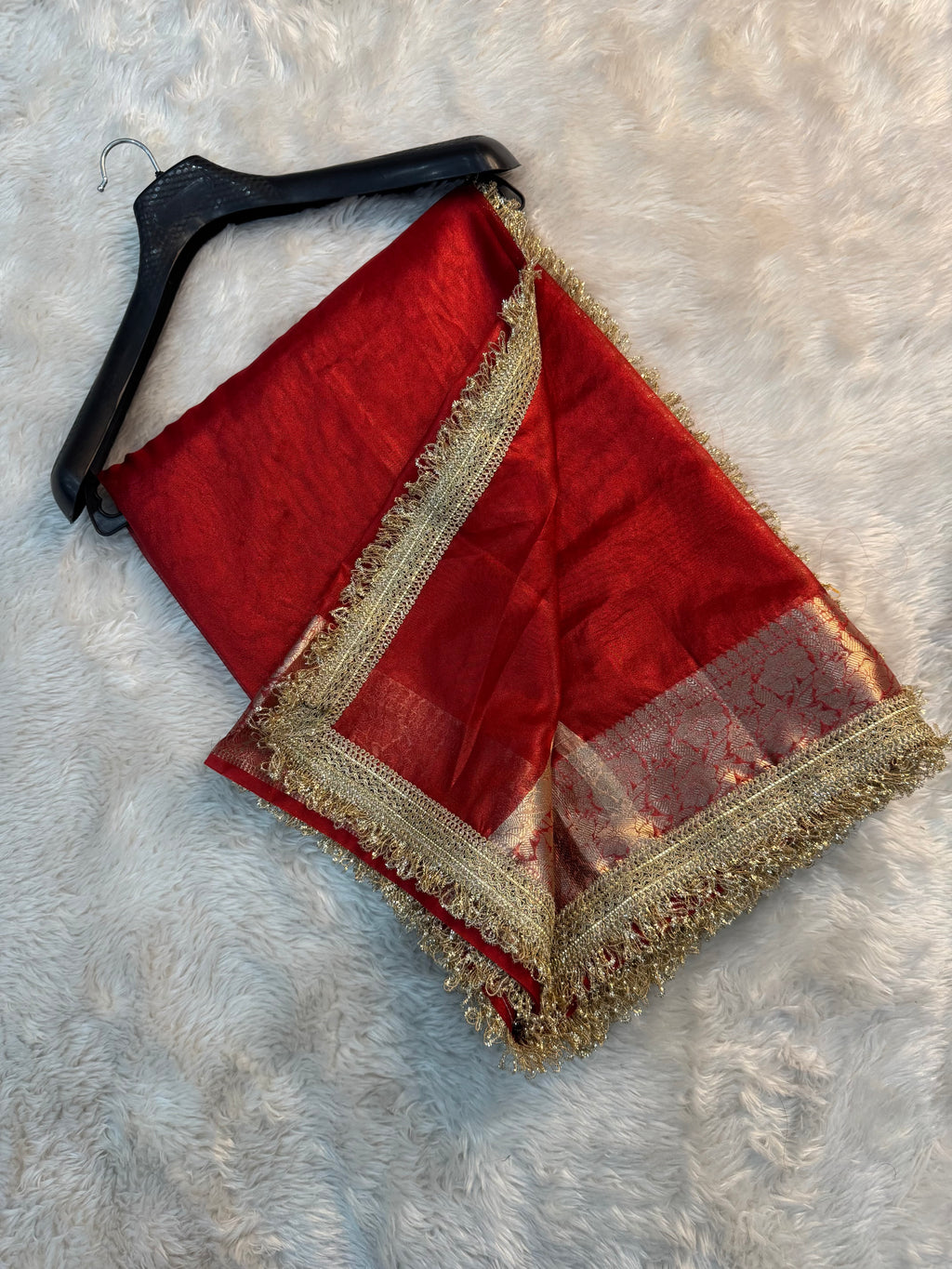 PREMIUM RED SHADE SOFT TISSUE SILK SAREE WITH LACE ATTACHED