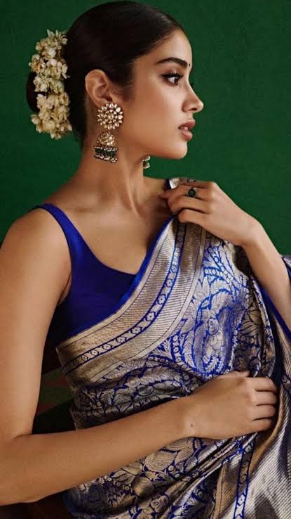 JANHVI KAPOOR INSPIRED ROYAL BLUE SEMI KATAN SILK SAREE