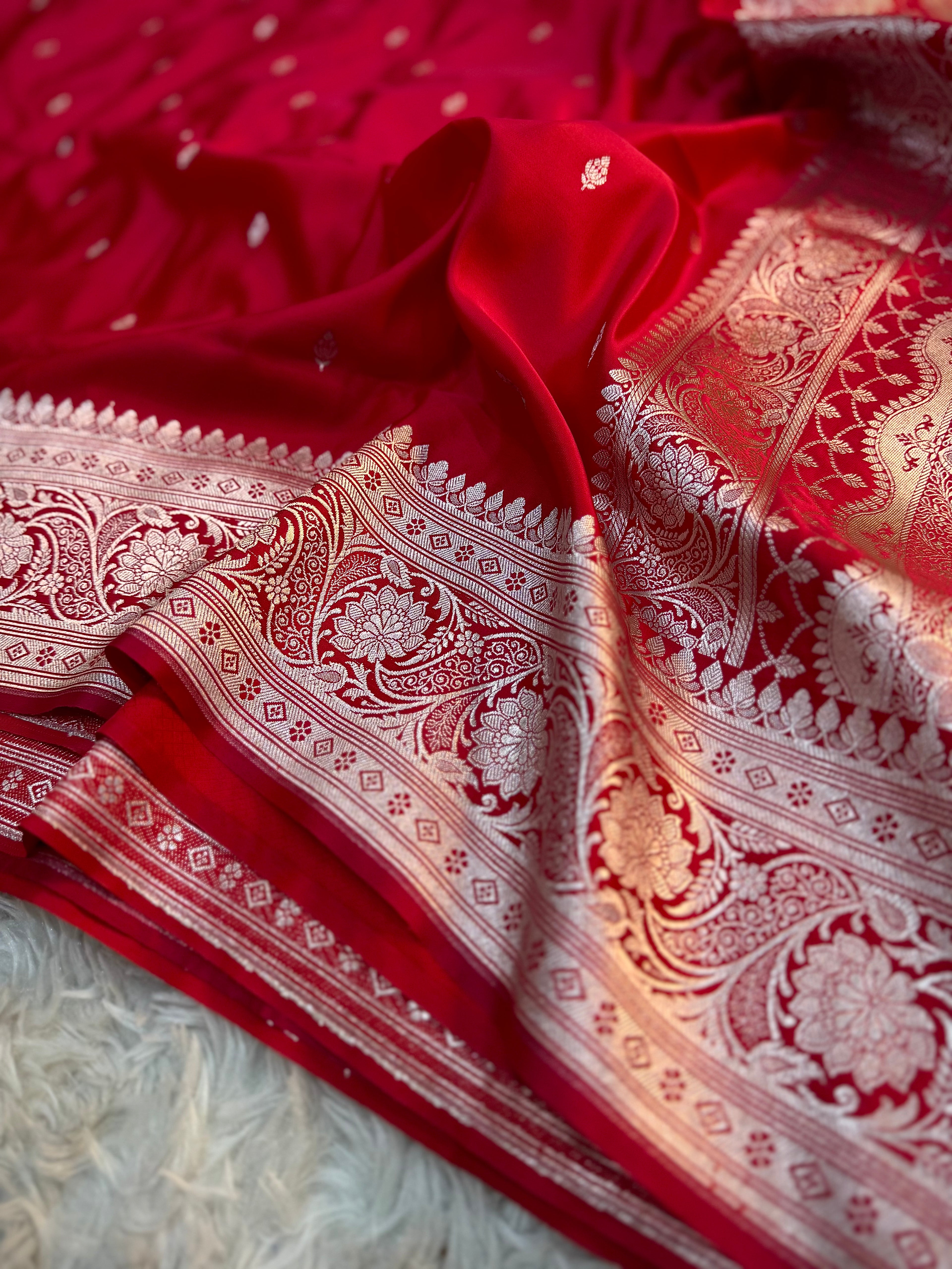 PREMIUM BRIDAL RED SHADE SATIN MASHRU KATAN SILK SAREE