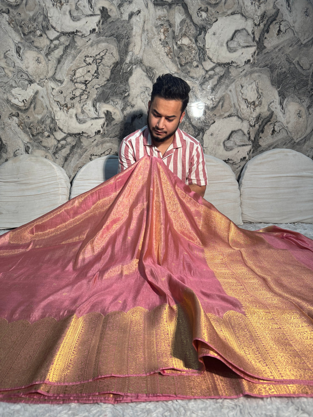 PREMIUM MAUVE PINK SHADE SOFT KATAN TISSUE SILK SAREE