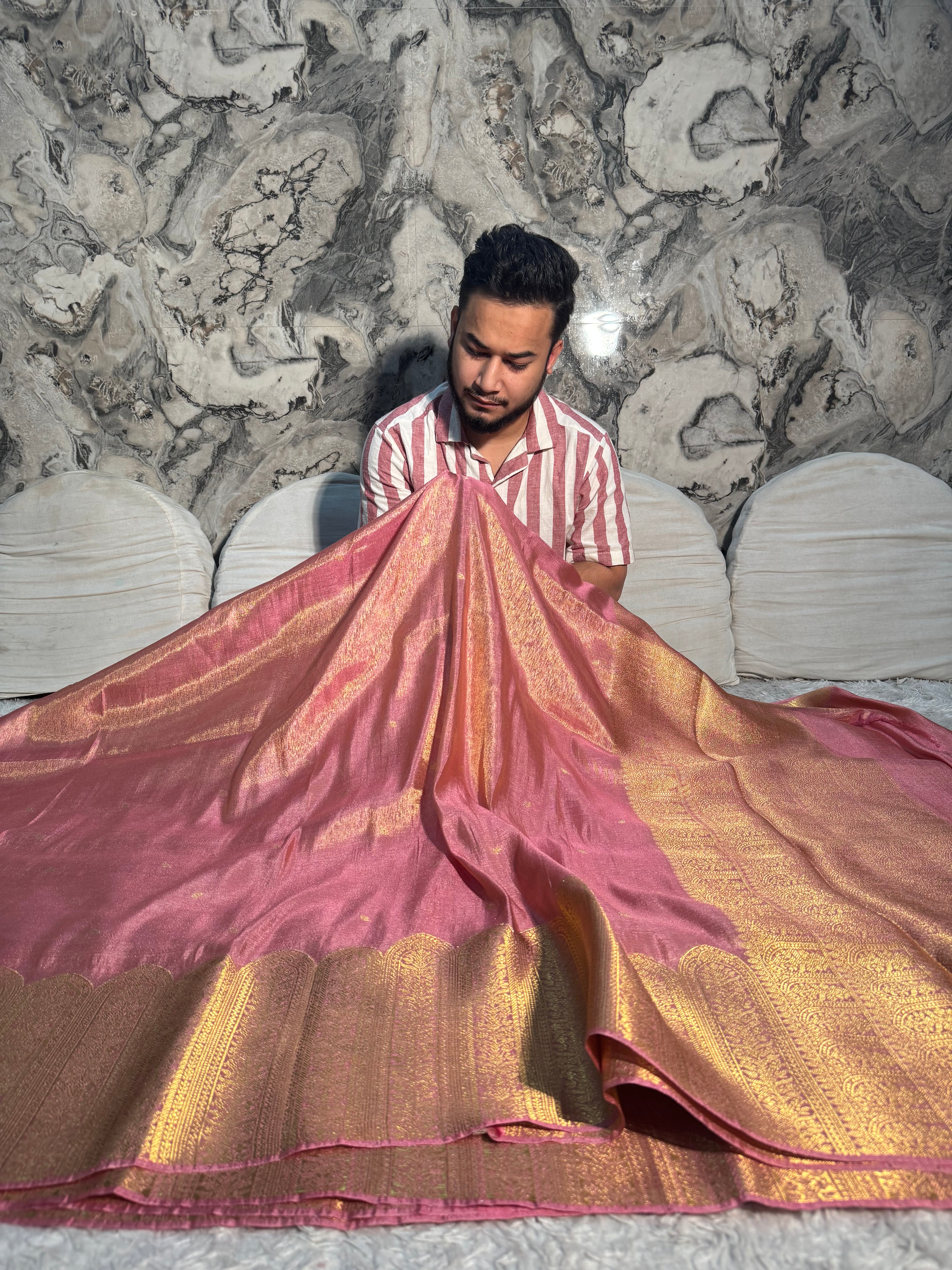 PREMIUM MAUVE PINK SHADE SOFT KATAN TISSUE SILK SAREE