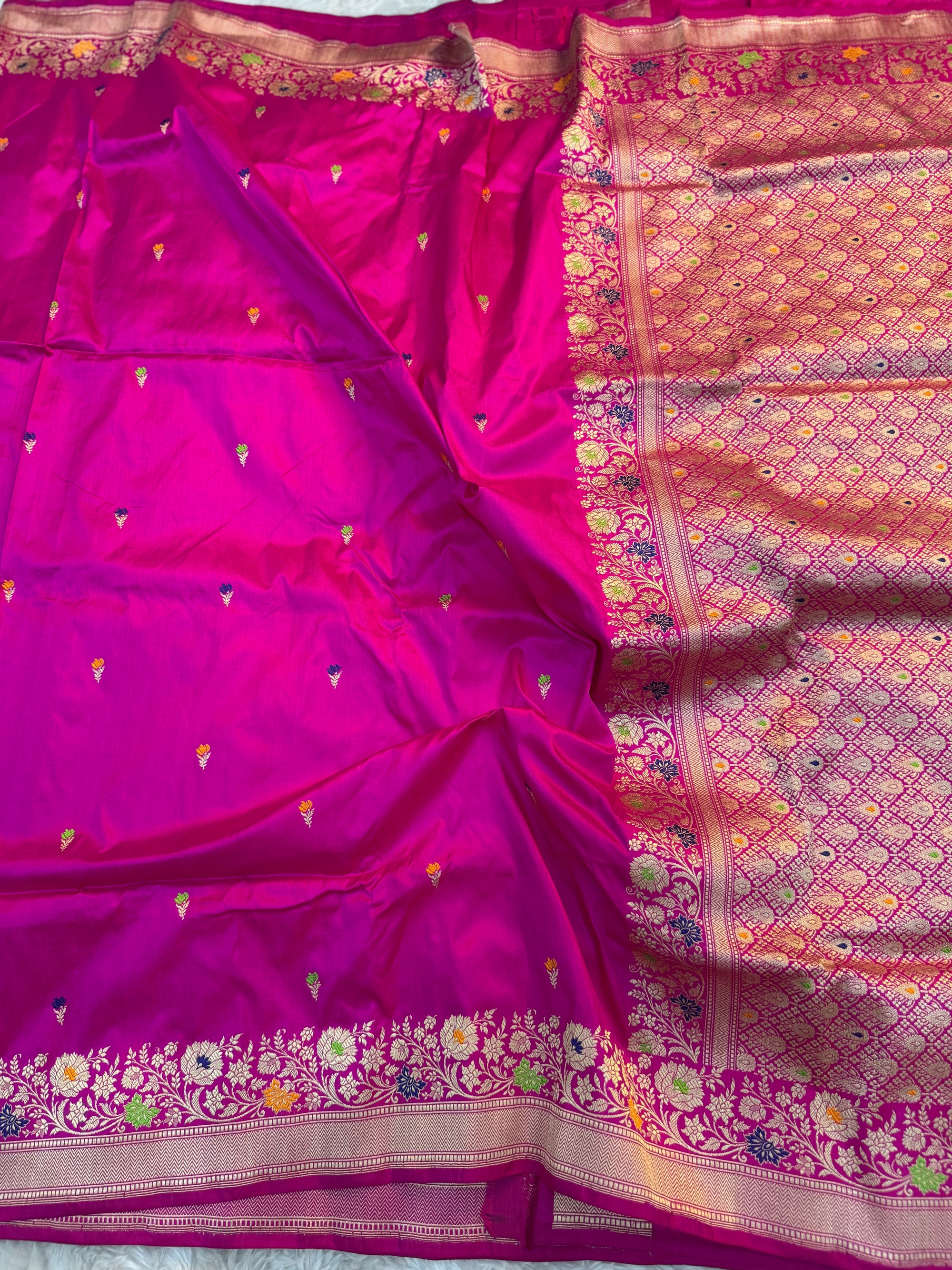 PURE RANI SHADE KATAN SILK KADHUWA BOOTI MEENAKARI SAREE