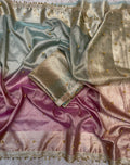PREMIUM BABY PINK & SKY BLUE SOFT BANARASI TISSUE SILK GHUNGROO WORKS SAREE