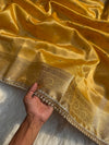 PREMIUM YELLOW DESIGNER TISSUE SILK BOOTI SAREE WITH LACE ATTACHED
