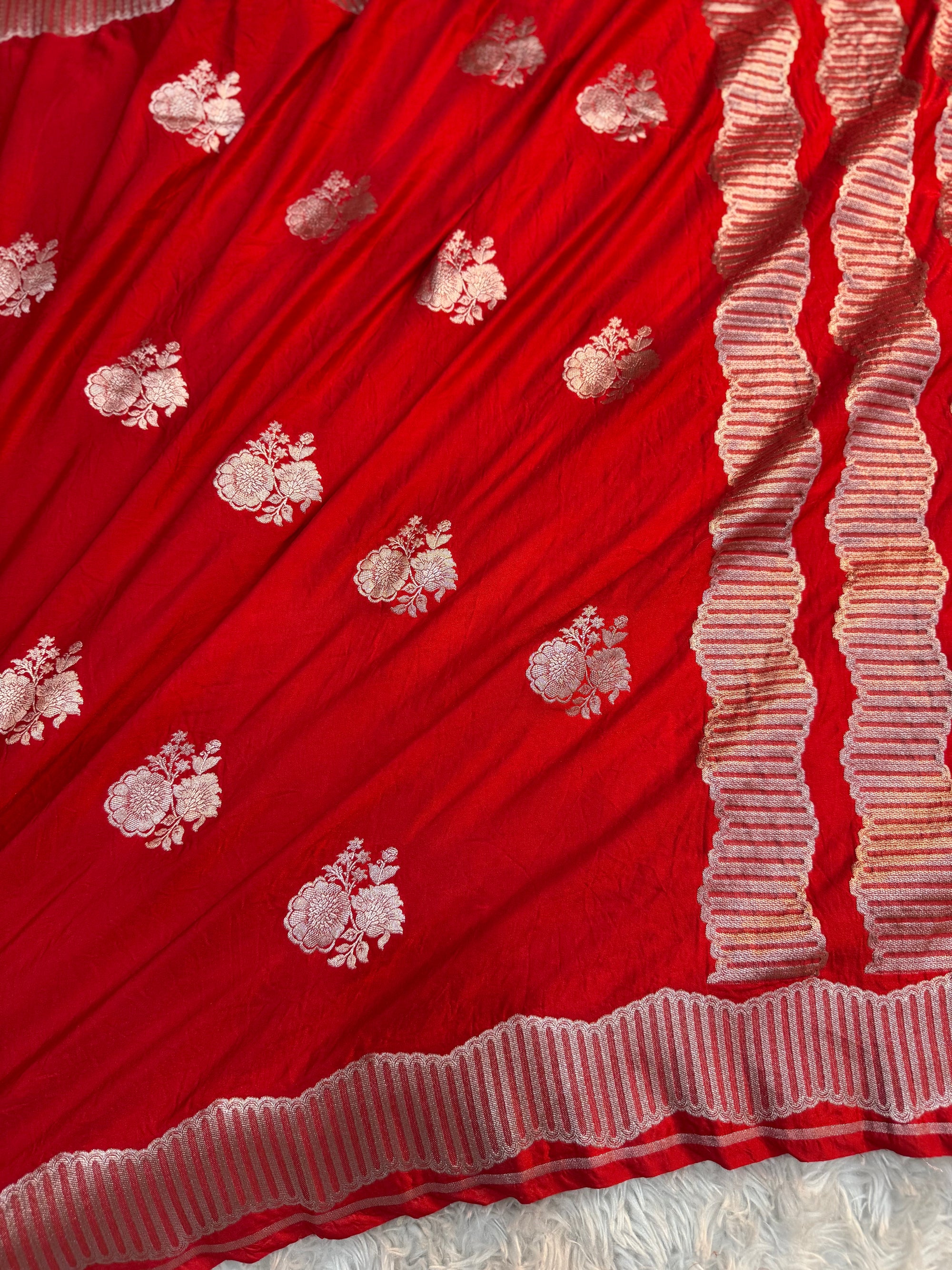 PREMIUM BRIDAL RED SHADE SATIN MASHRU KATAN SILK SAREE