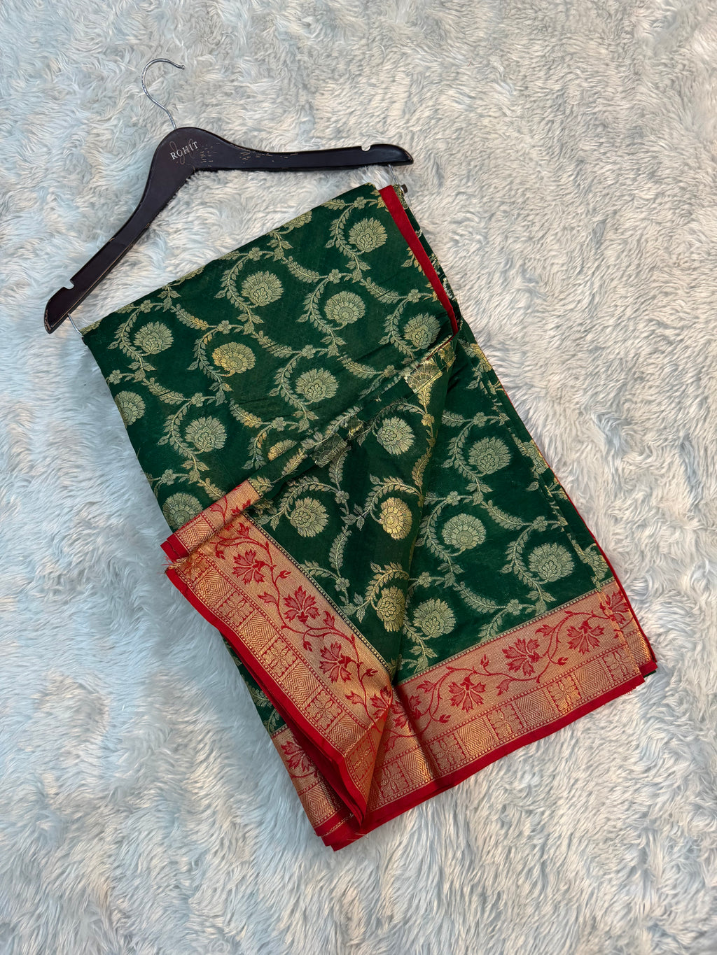 GREEN AND RANI SHADE GEORGETTE BANARASI SAREE