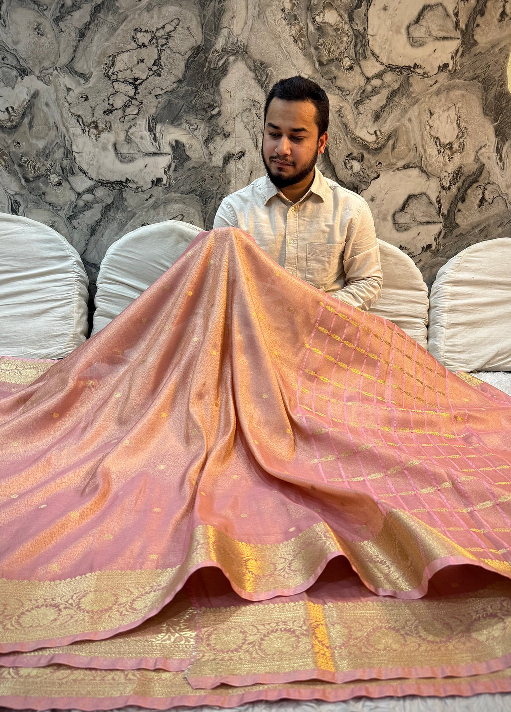 PREMIUM MAUVE PINK SHADE SOFT KATAN TISSUE SILK SAREE