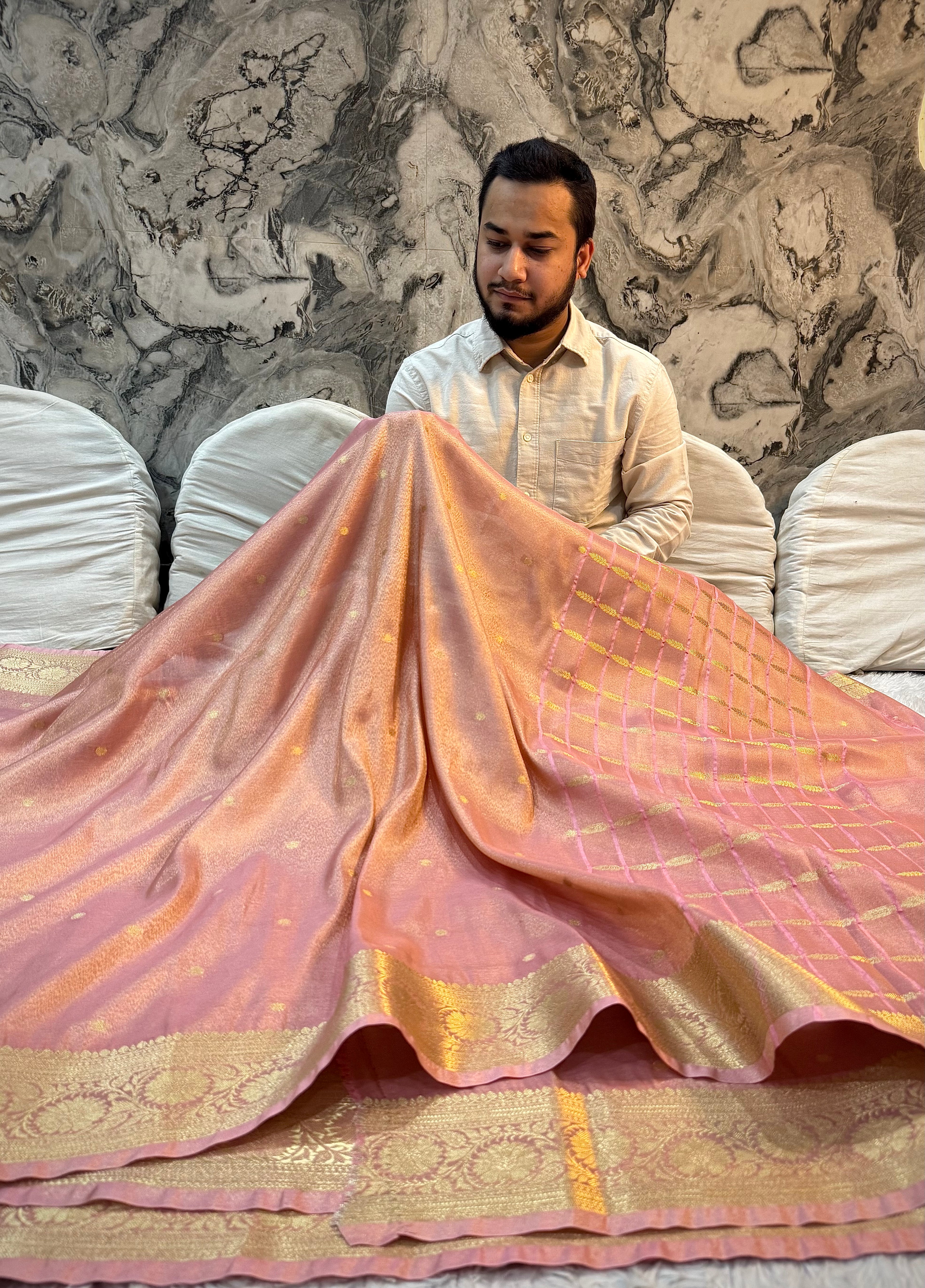 PREMIUM MAUVE PINK SHADE SOFT KATAN TISSUE SILK SAREE