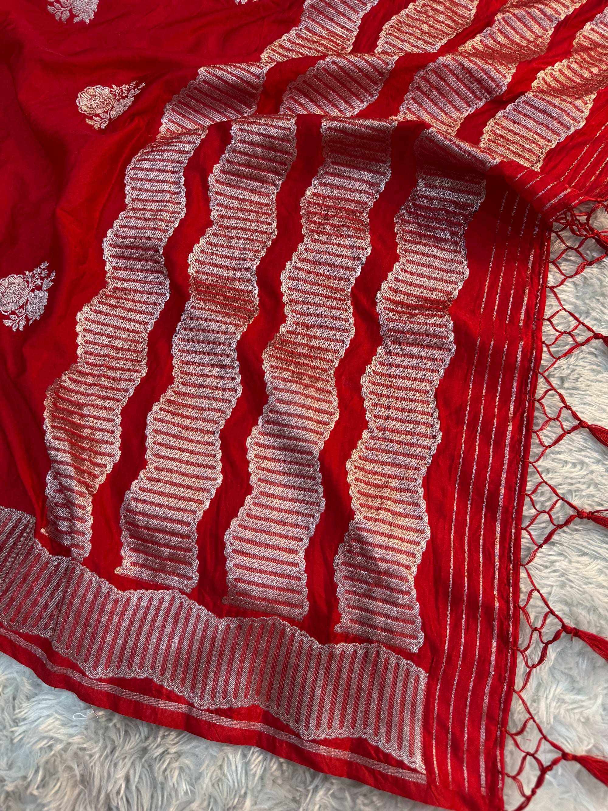 PREMIUM BRIDAL RED SHADE SATIN MASHRU KATAN SILK SAREE