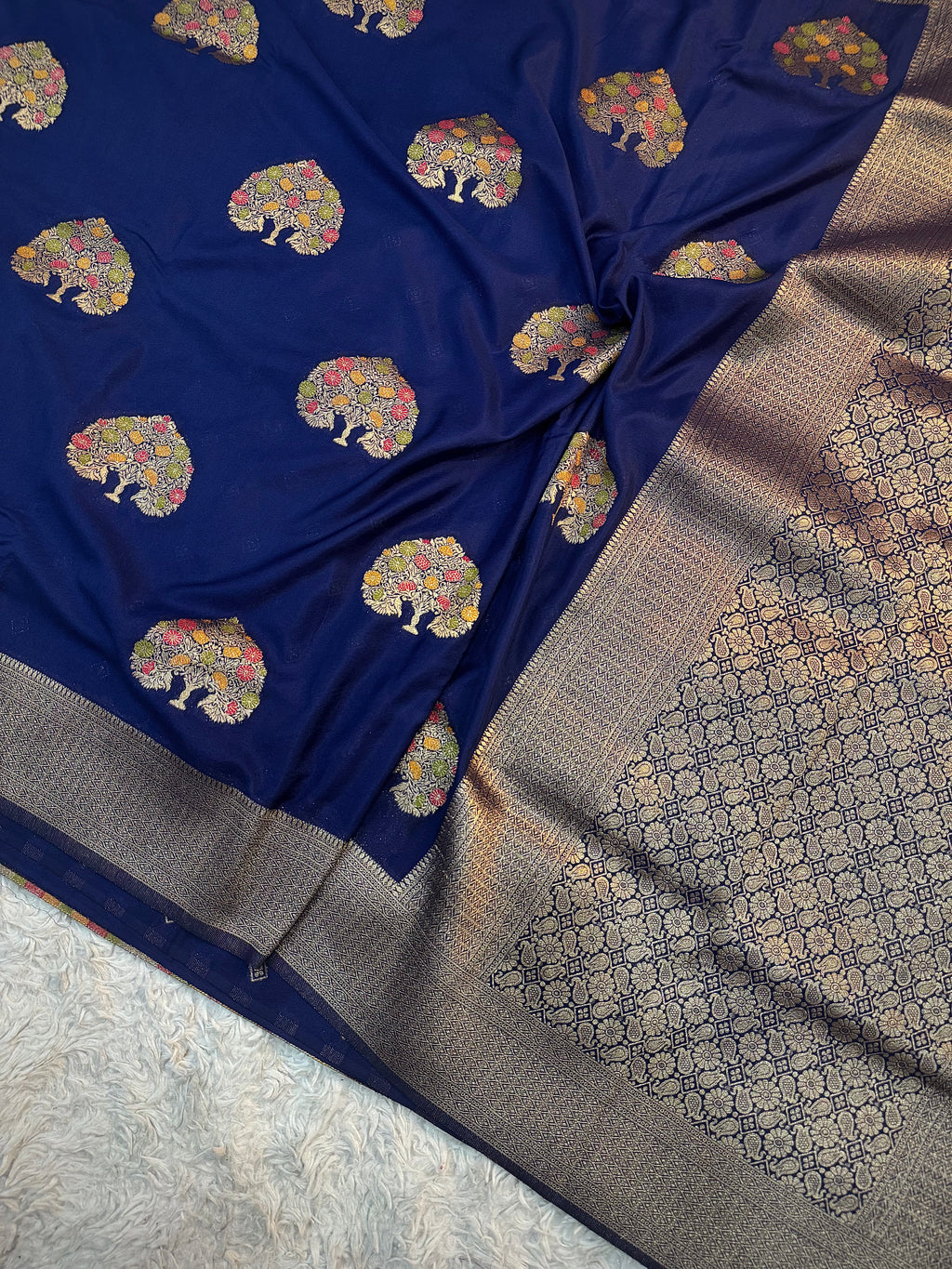 MIDNIGHT BLUE SHADE CHINON GEORGETTE SILK MEENAKARI SAREE