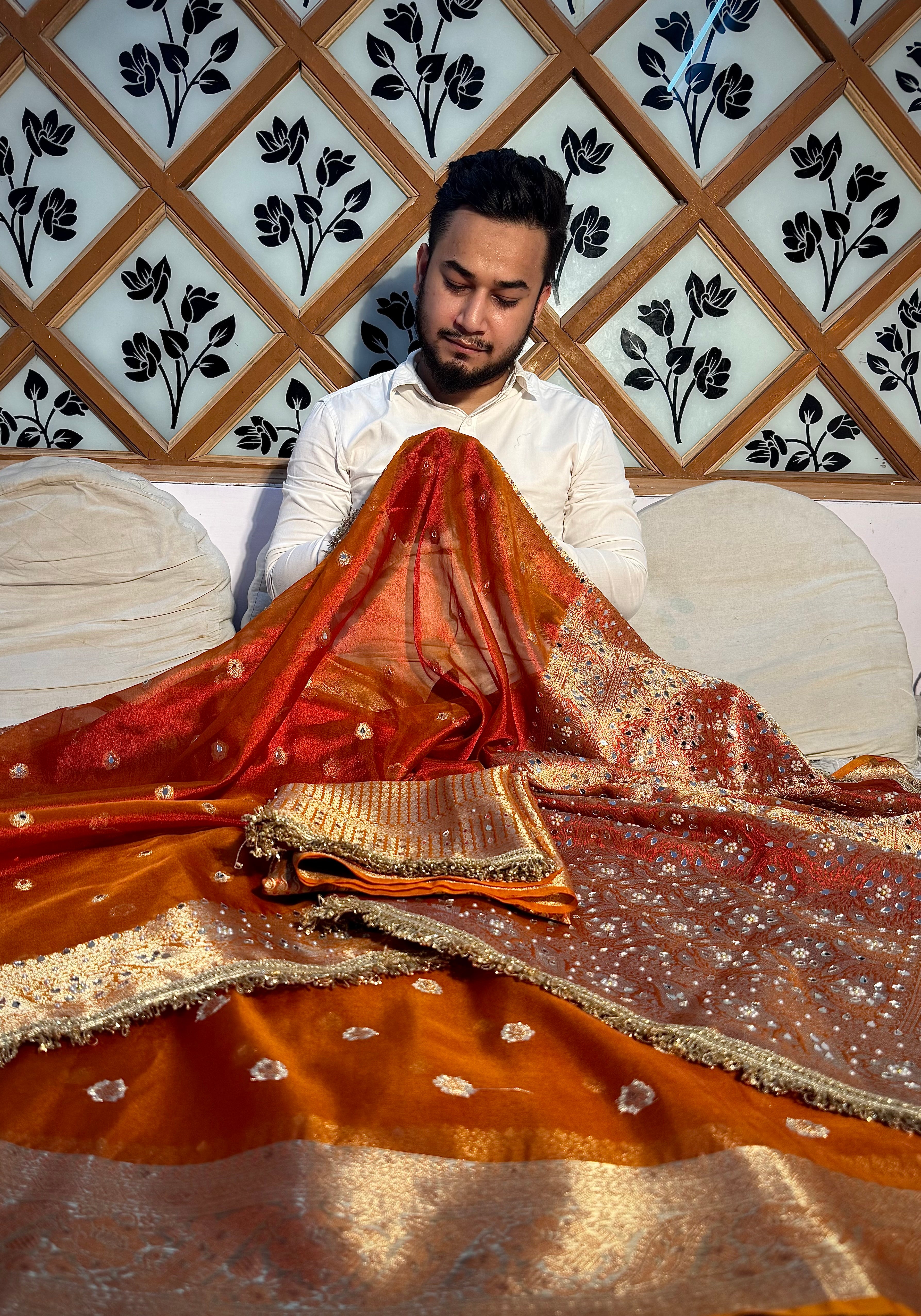 PREMIUM BANARASI SOFT TISSUE SILK WITH MIRROR WORK DESIGNER SAREE
