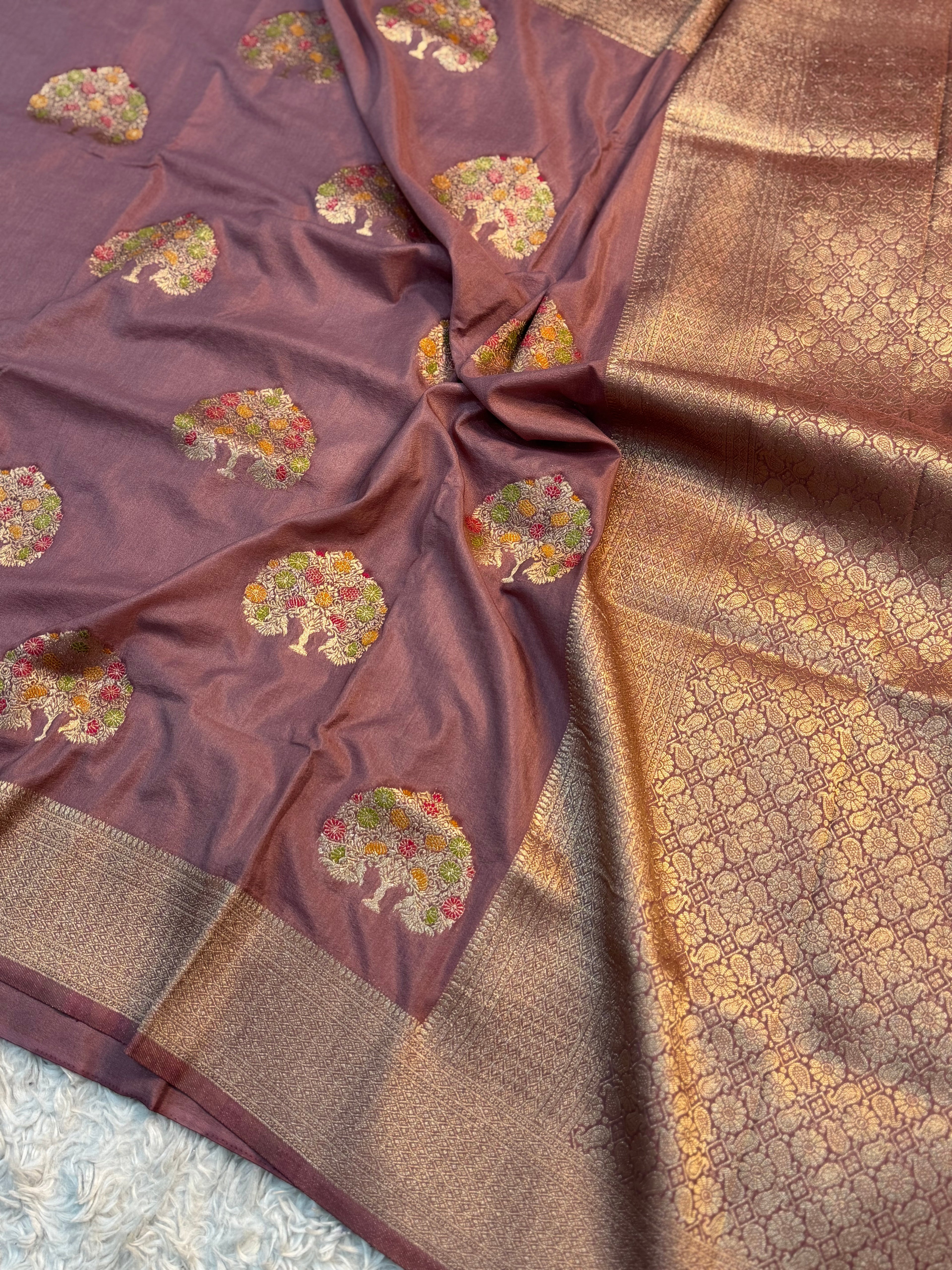 MAUVE SHADE CHINON GEORGETTE SILK MEENAKARI SAREE