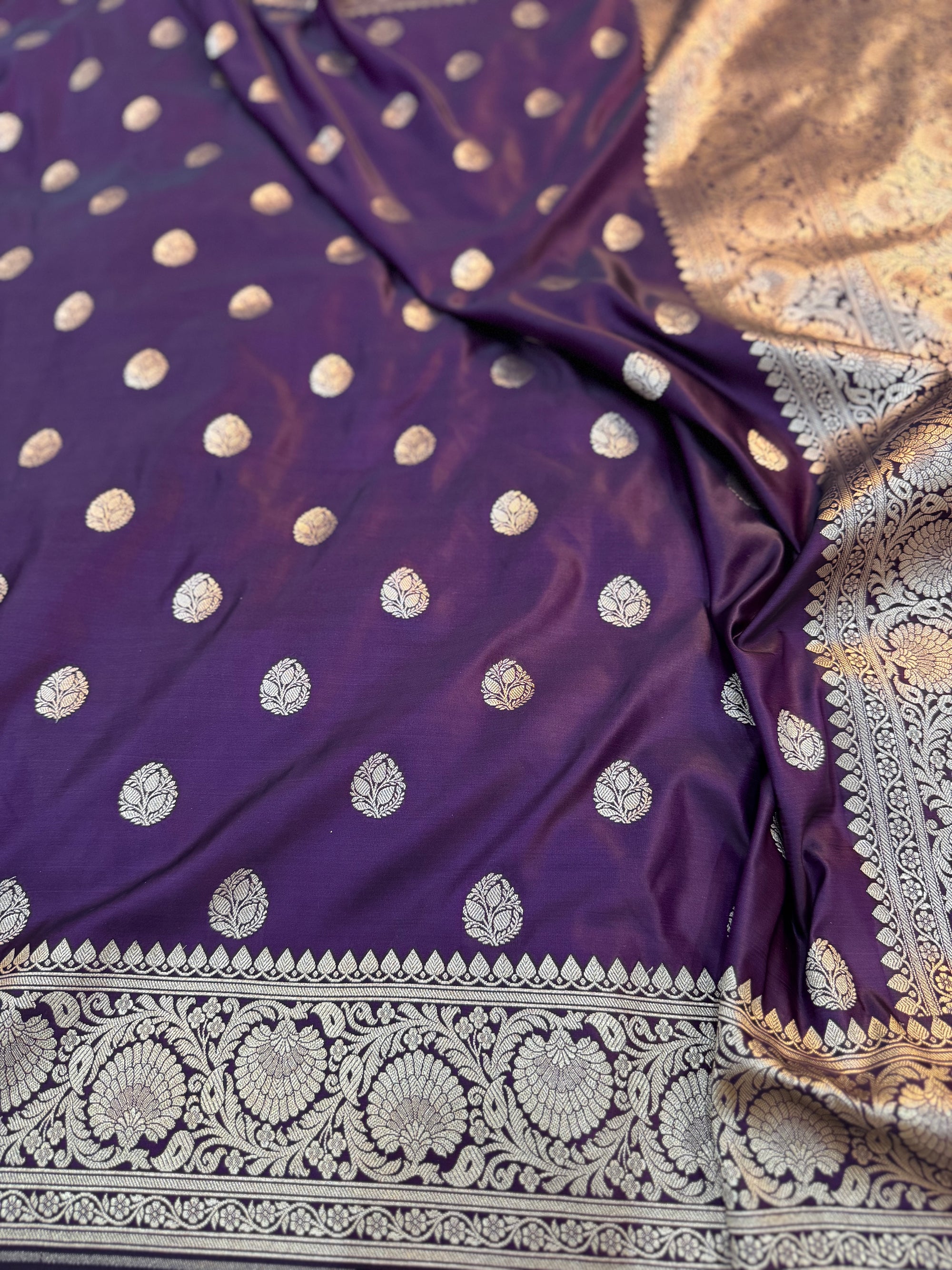 PREMIUM DEEP PURPLE SHADE SATIN MASHRU KATAN SILK SAREE