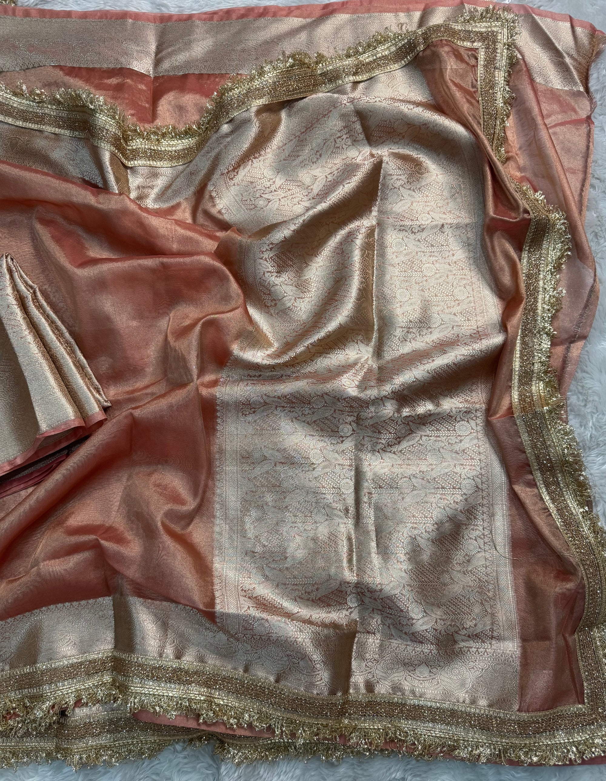 PREMIUM PEACH SHADE SOFT TISSUE SILK SAREE WITH LACE ATTACHED