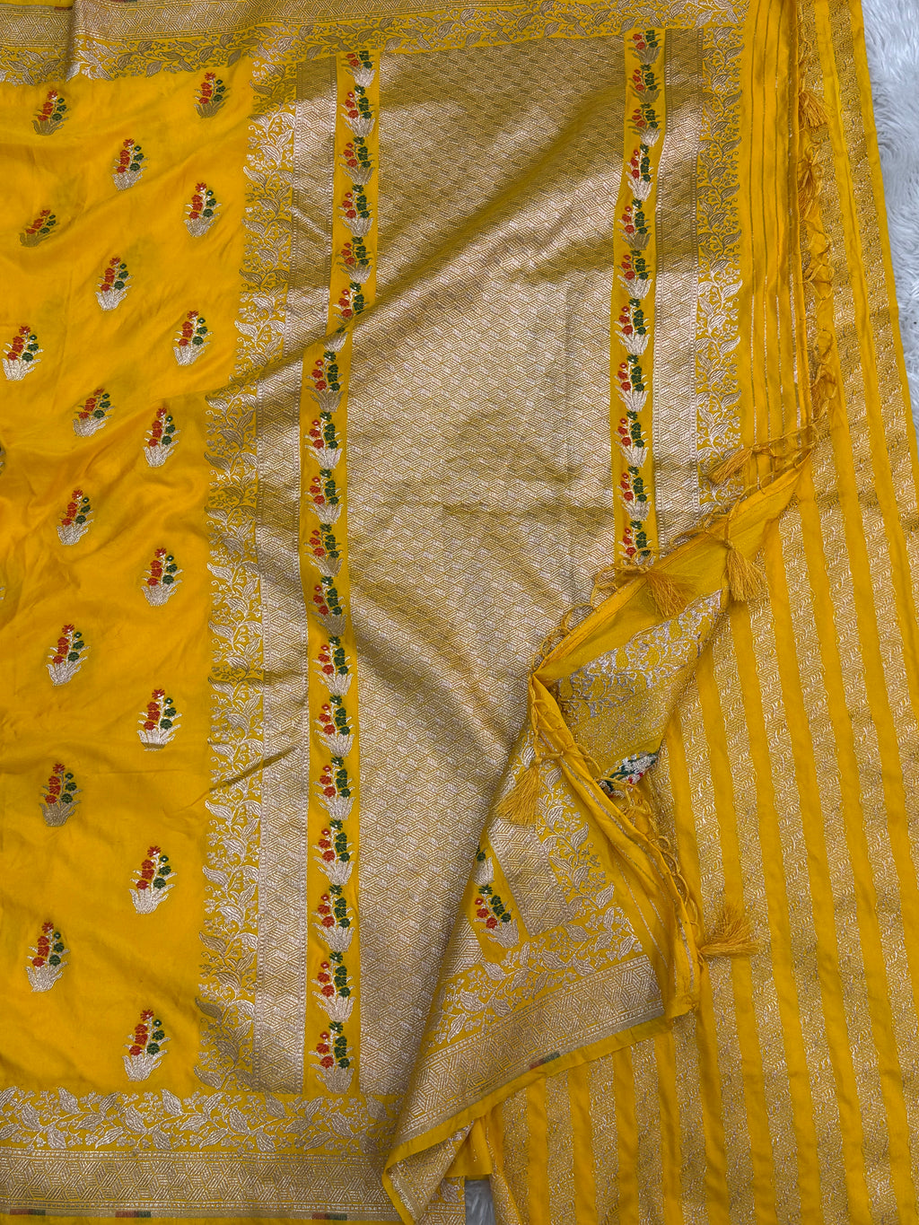 PREMIUM HALDI YELLOW SHADE SATIN MASHRU KATAN SILK SAREE