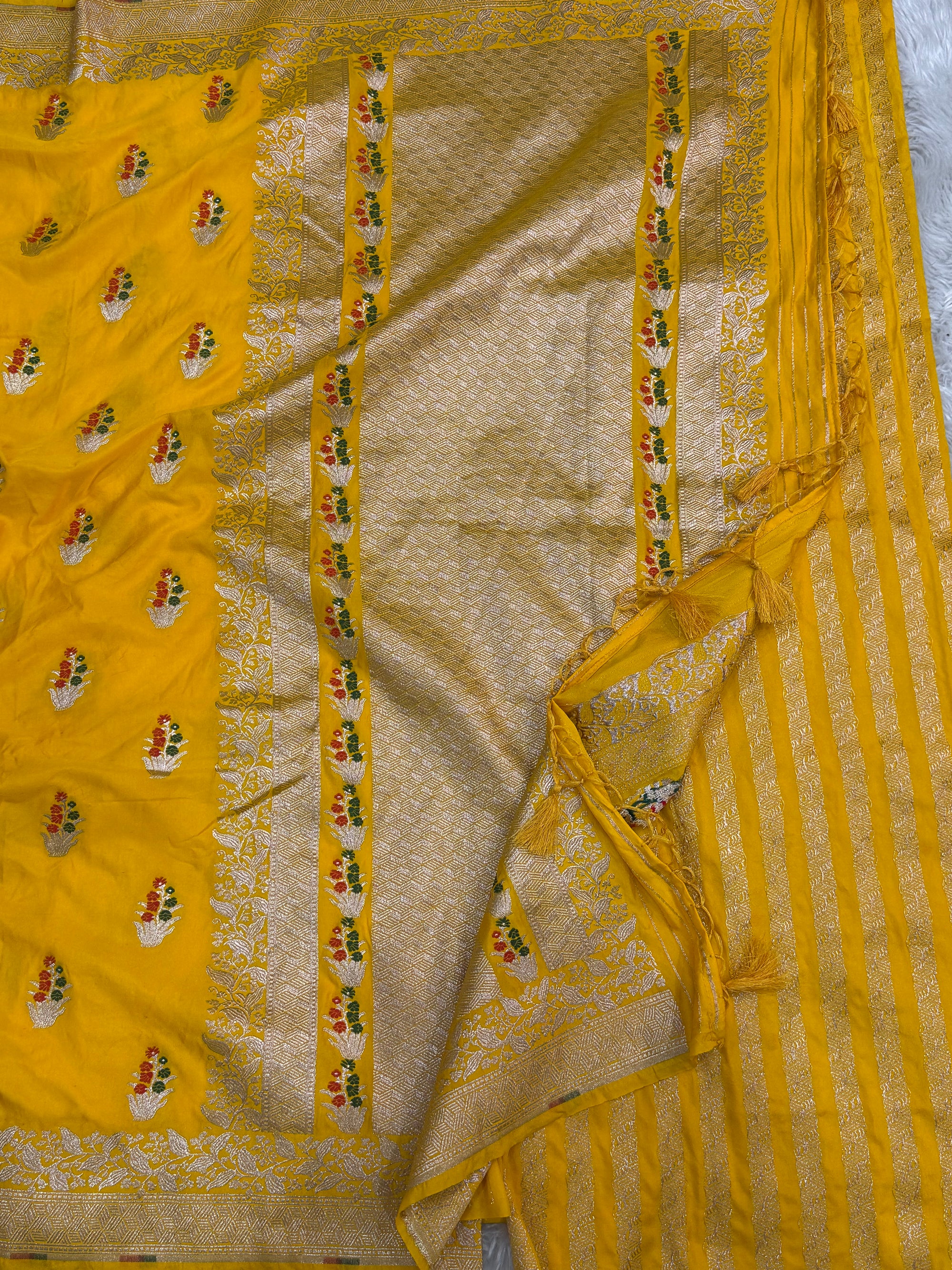 PREMIUM HALDI YELLOW SHADE SATIN MASHRU KATAN SILK SAREE