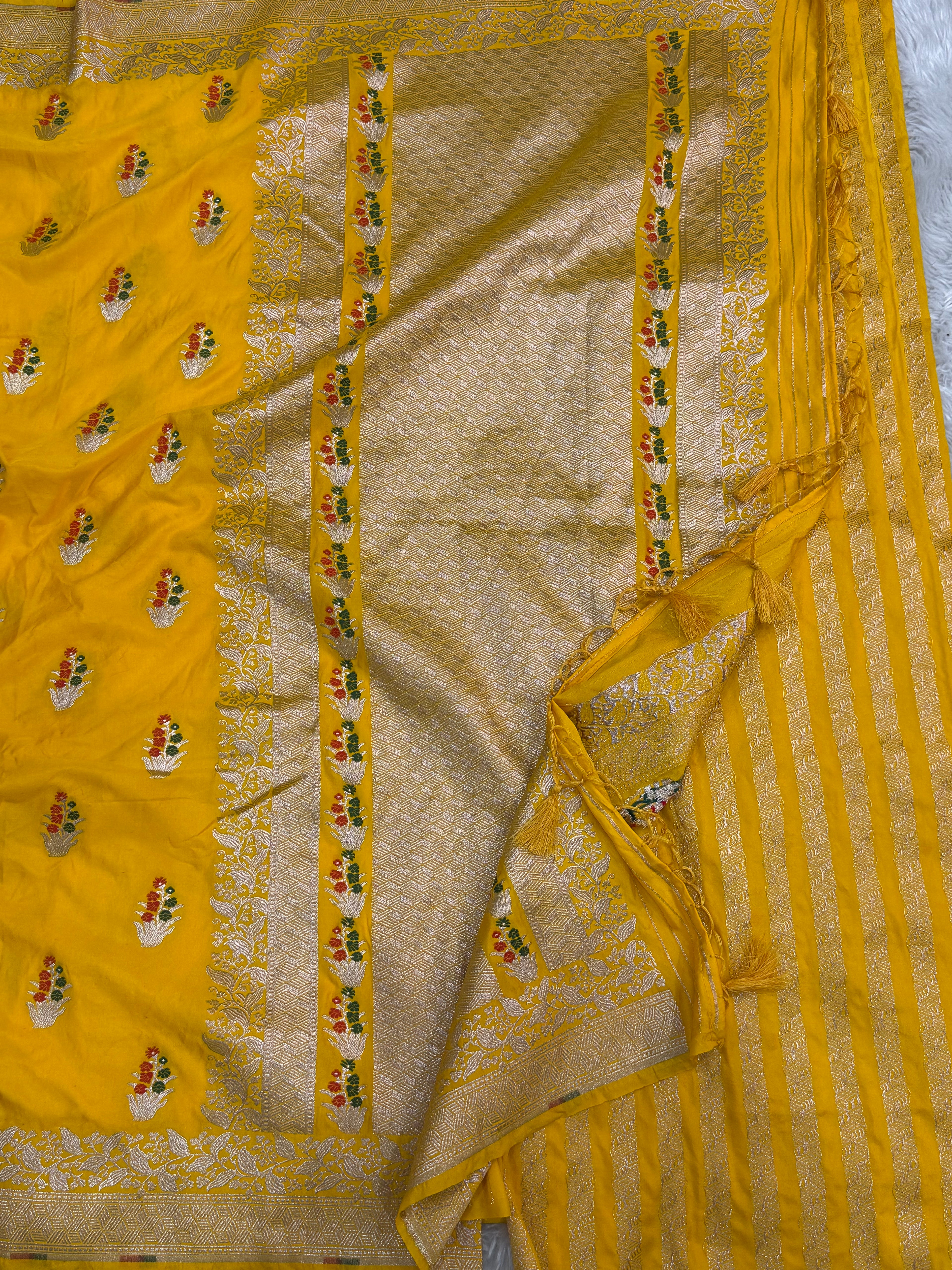 PREMIUM HALDI YELLOW SHADE SATIN MASHRU KATAN SILK SAREE