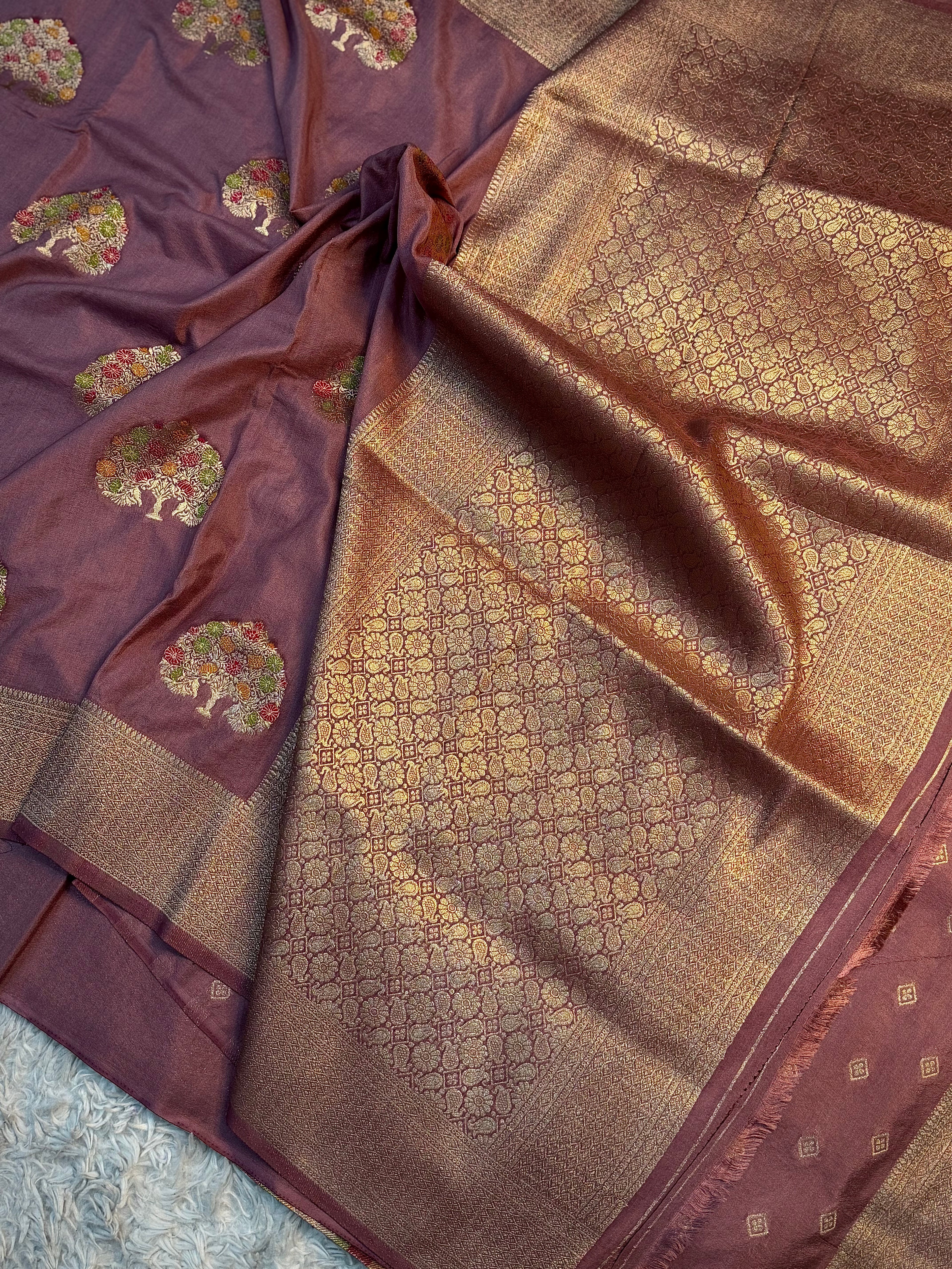 MAUVE SHADE CHINON GEORGETTE SILK MEENAKARI SAREE