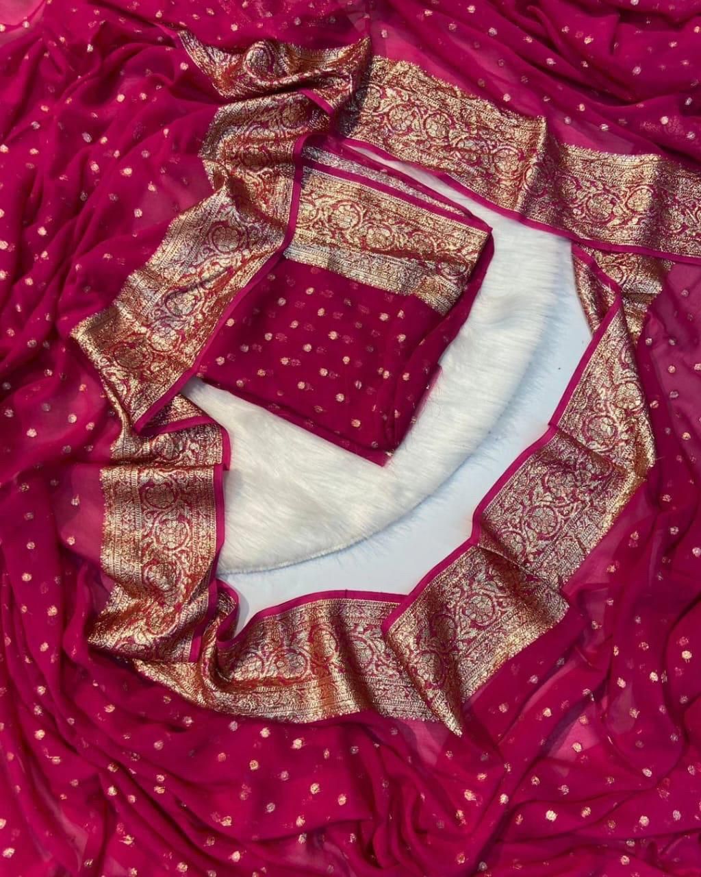 PREMIUM RANI SHADE PURE VISCOE SILK SAREE WITH ZARI BOOTI WEAVE ALL OVER THE BODY