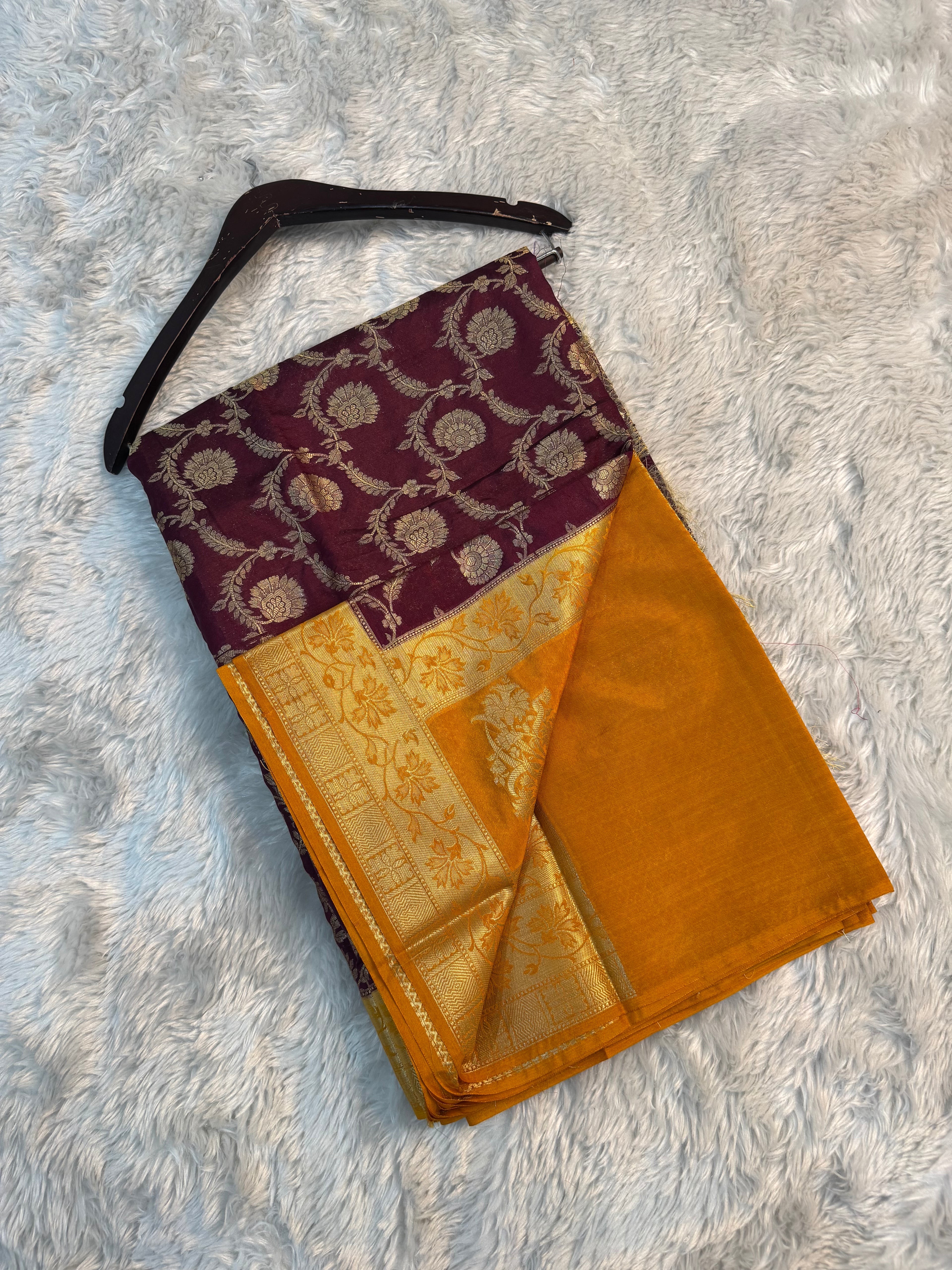 WINE AND MUSTARD GEORGETTE BANARASI SAREE