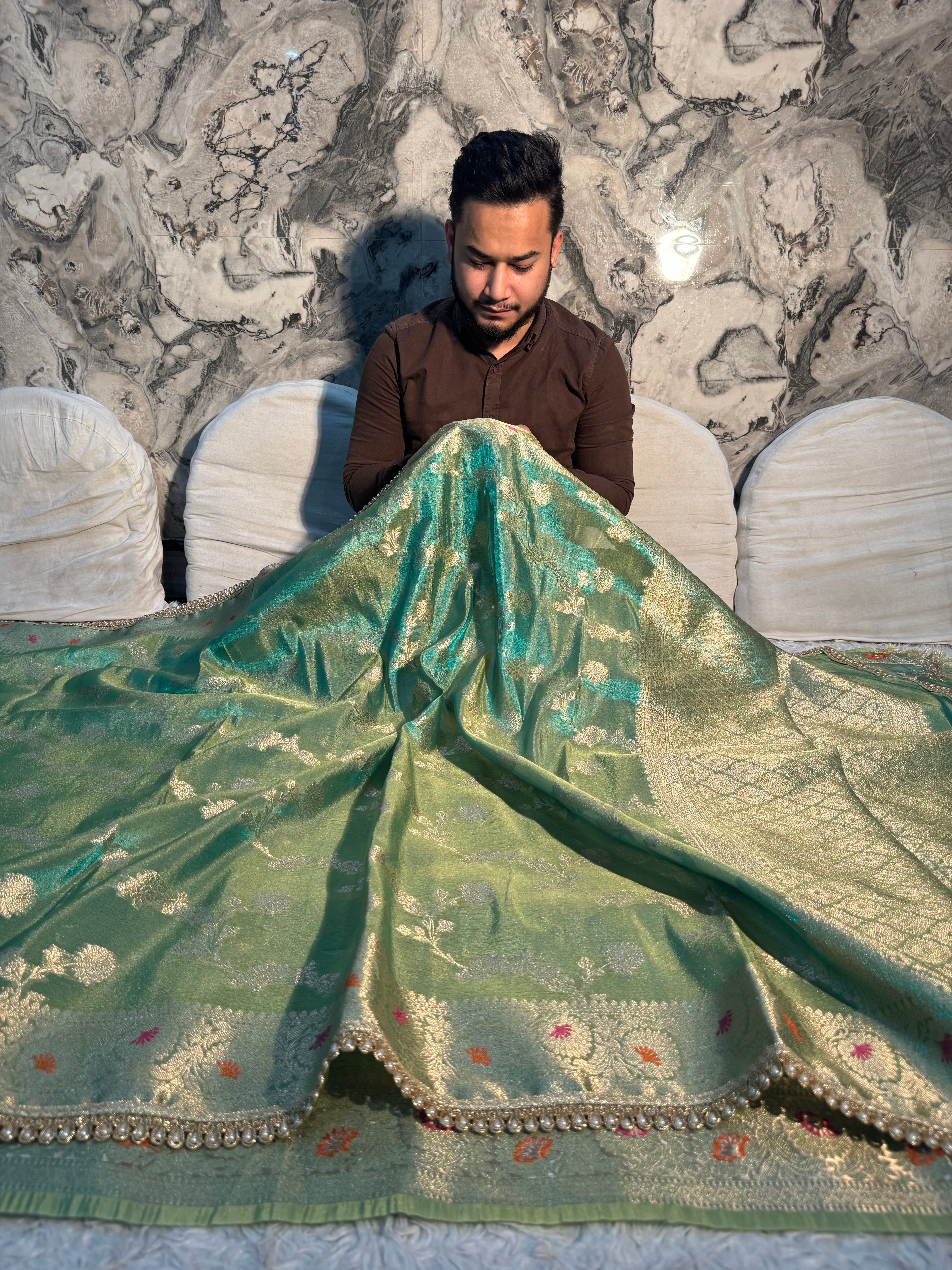 DHOOP CHAON BANARASI KATAN TISSUE SILK DESIGNER SAREE