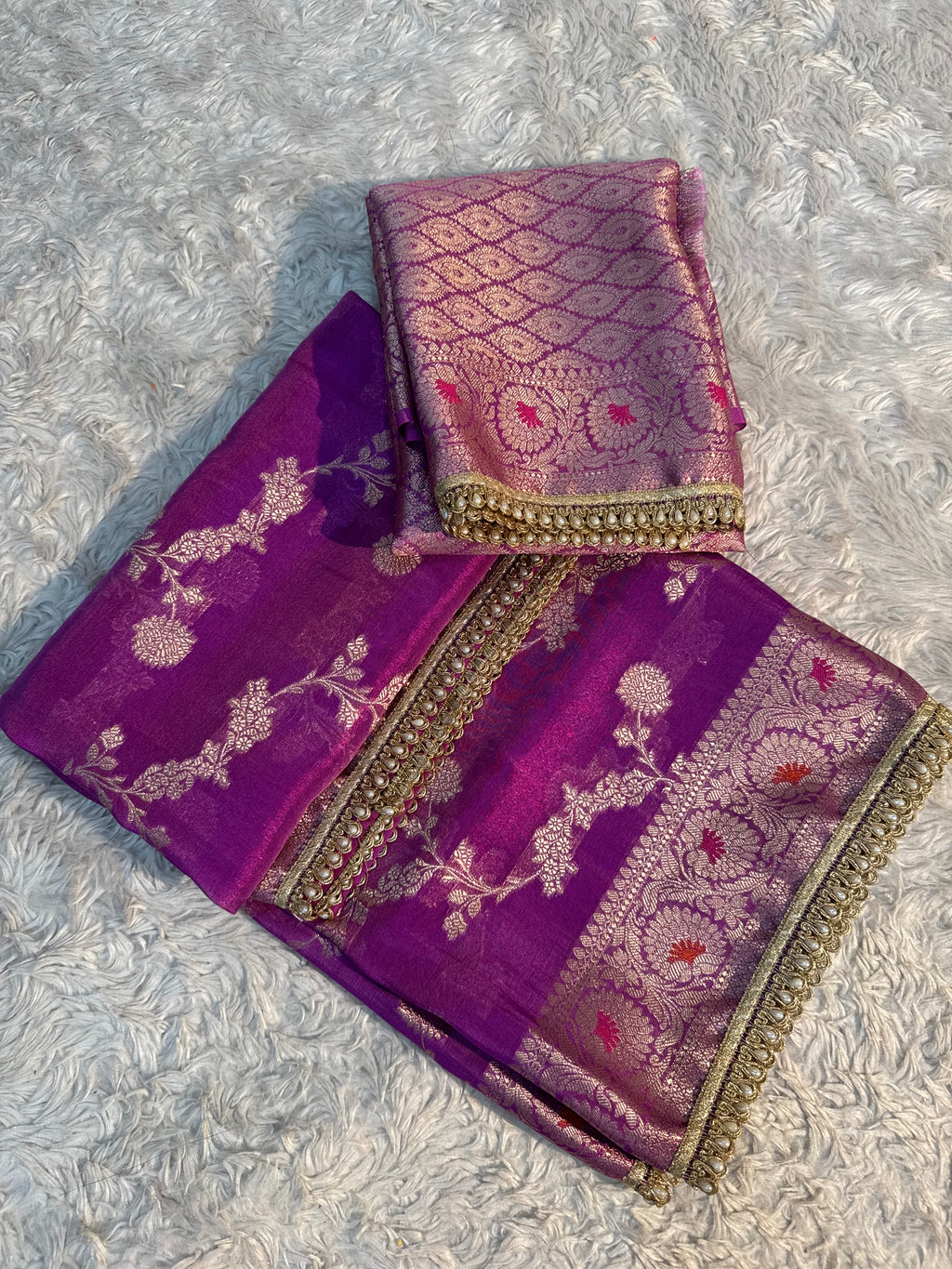 PREMIUM RANI SHADE BANARASI KATAN TISSUE SILK DESIGNER SAREE