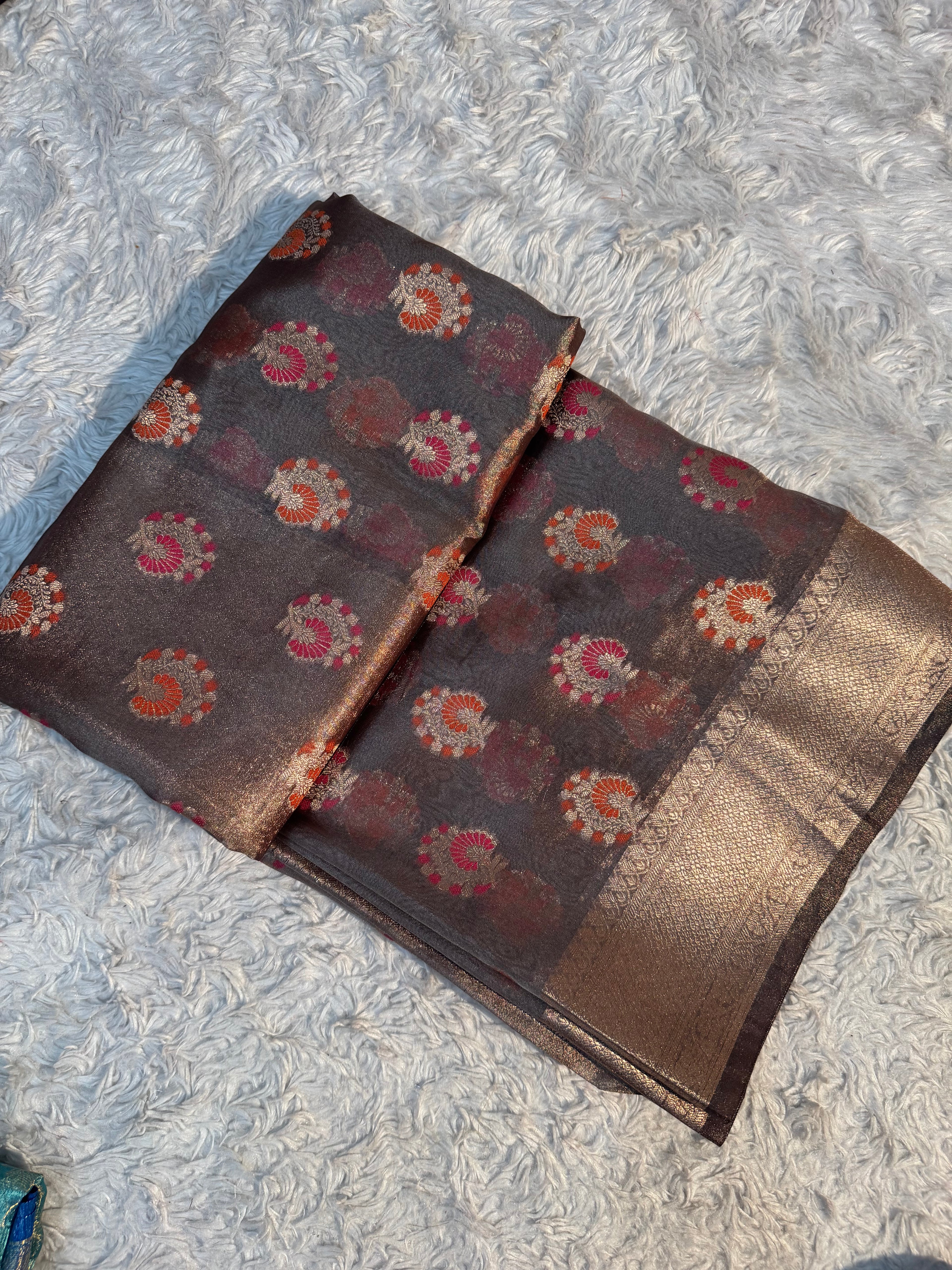 CHOCOLATE BROWN SHADE SOFT TISSUE SILK SAREE