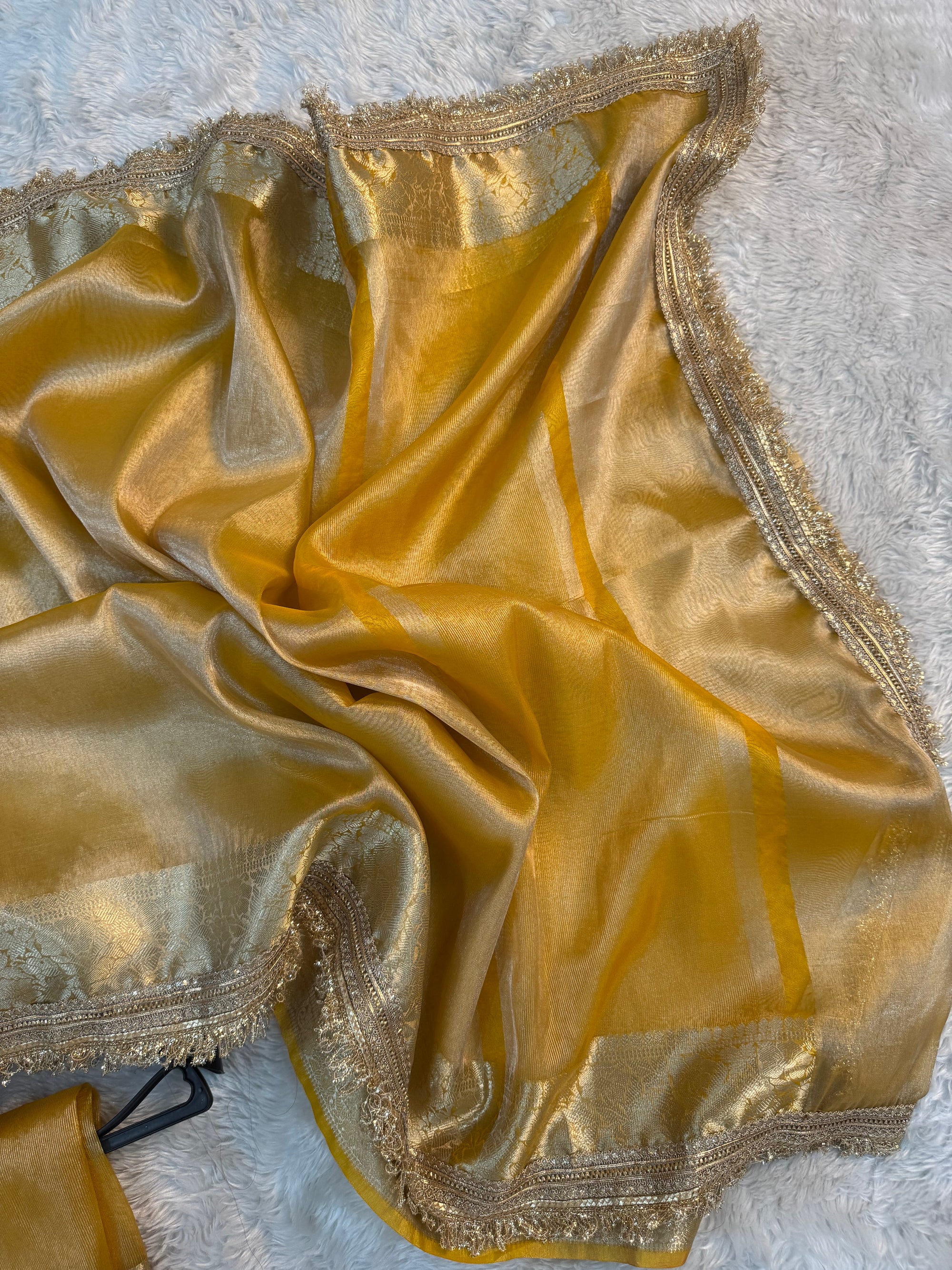 PREMIUM YELLOW SHADE SOFT TISSUE SILK SAREE WITH LACE ATTACHED