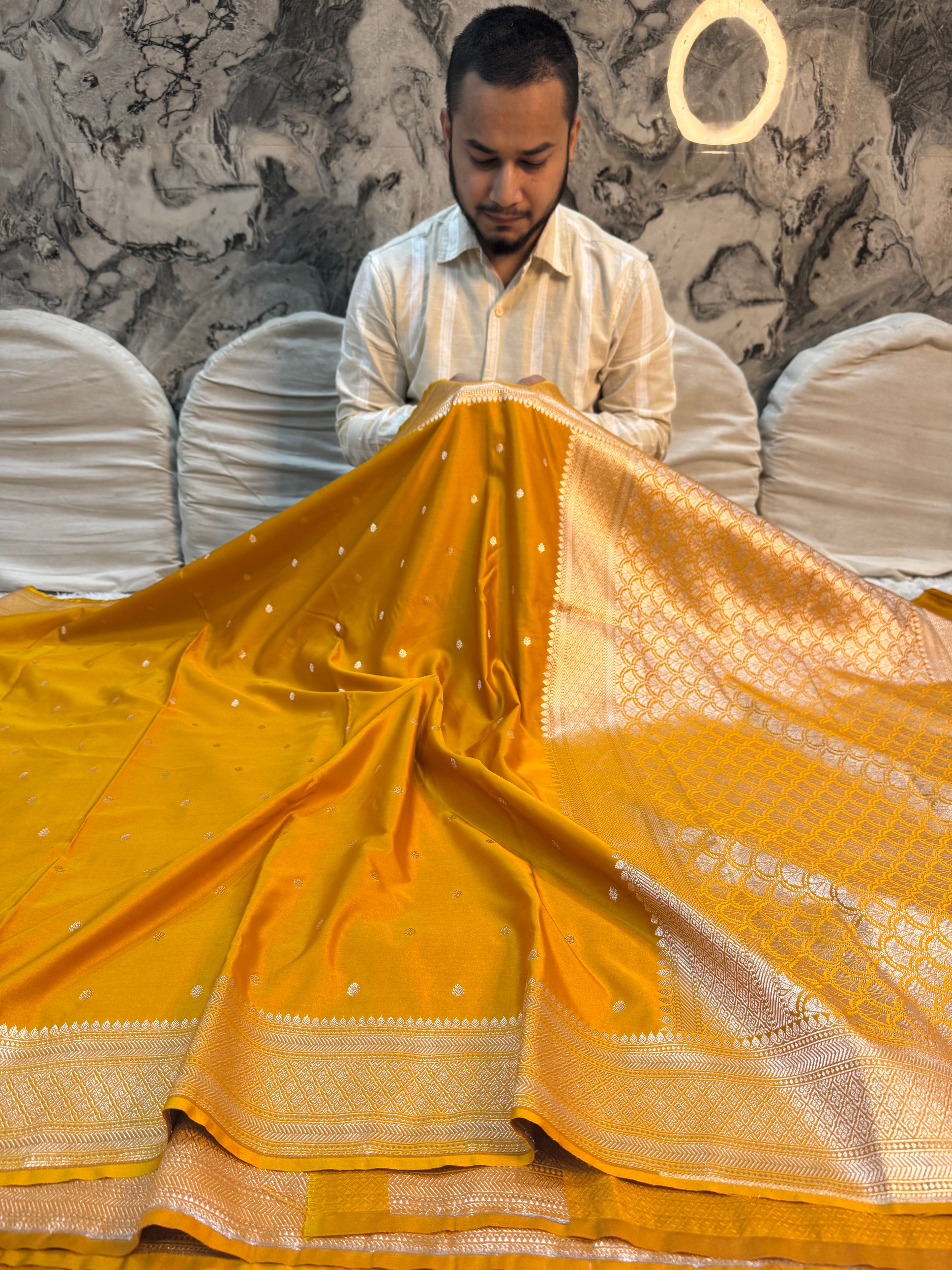 PREMIUM MUSTARD SHADE MASHRU KATAN SILK SAREE