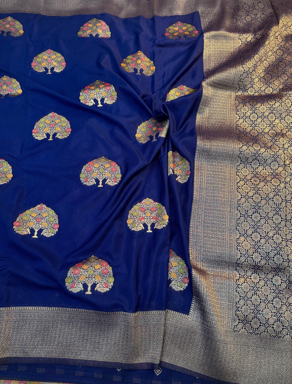 MIDNIGHT BLUE SHADE CHINON GEORGETTE SILK MEENAKARI SAREE