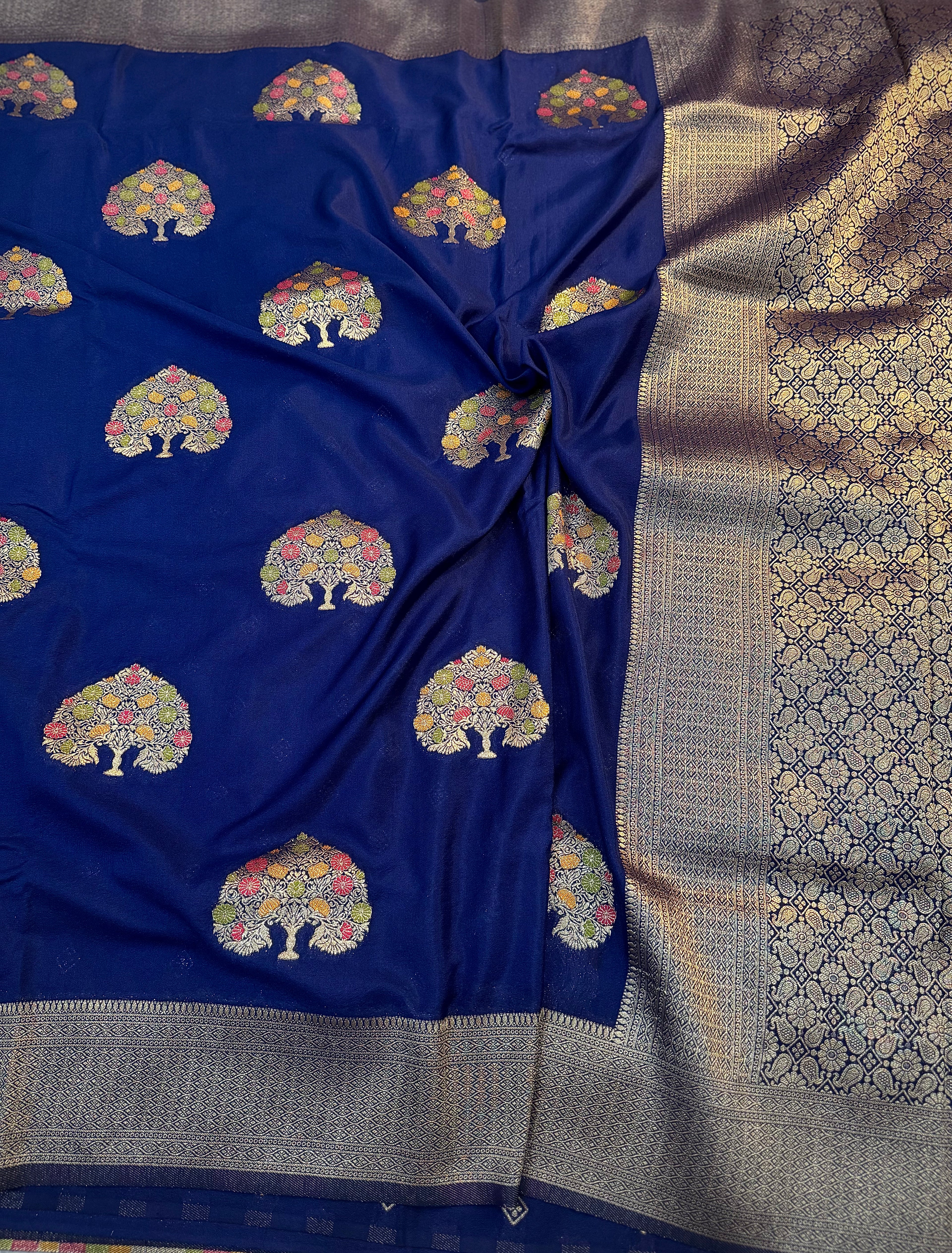 MIDNIGHT BLUE SHADE CHINON GEORGETTE SILK MEENAKARI SAREE
