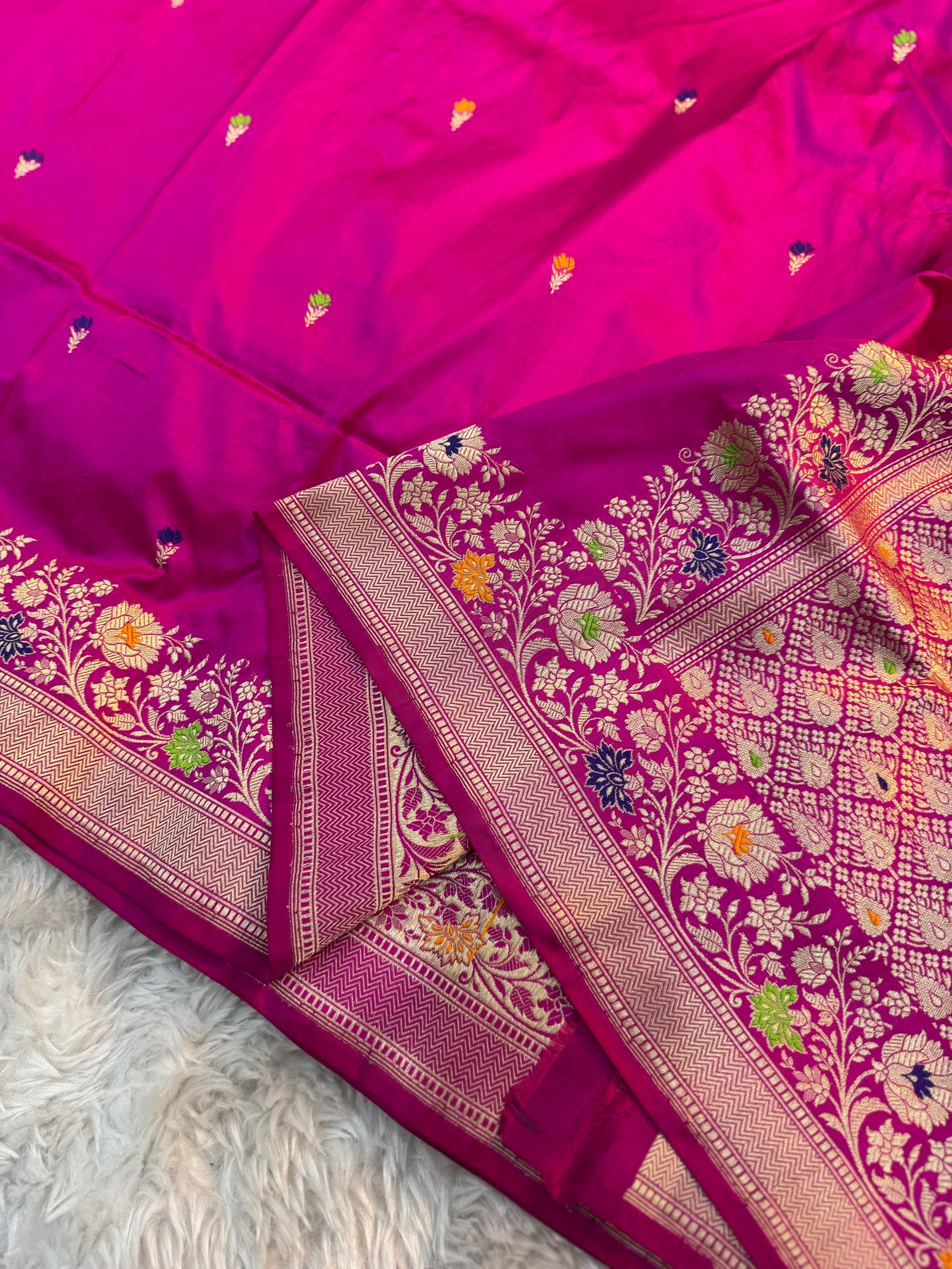 PURE RANI SHADE KATAN SILK KADHUWA BOOTI MEENAKARI SAREE