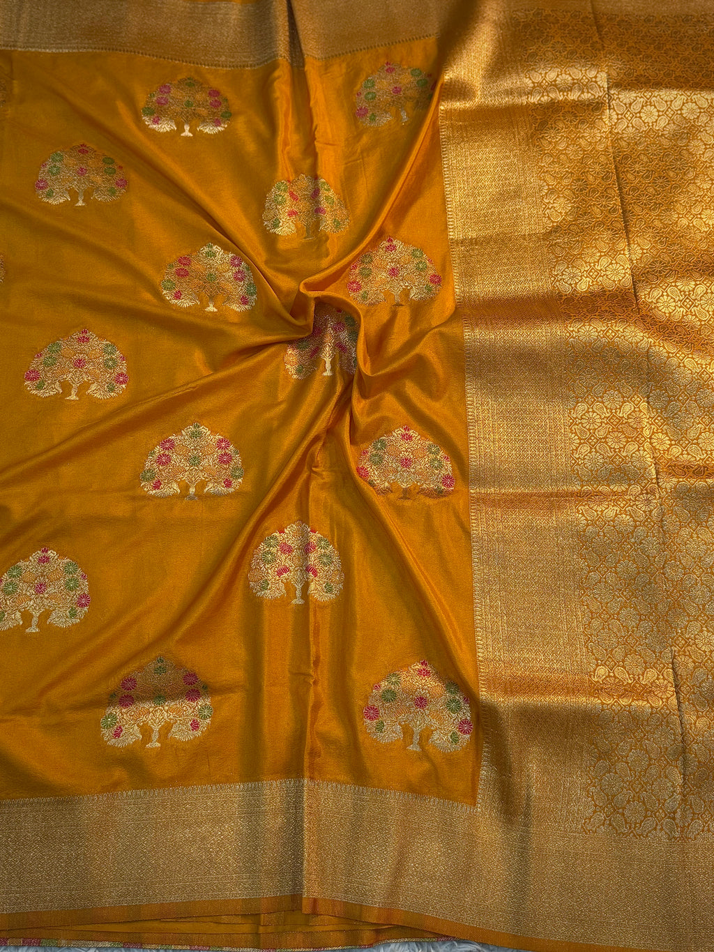 MUSTARD YELLOW SHADE CHINON GEORGETTE SILK MEENAKARI SAREE