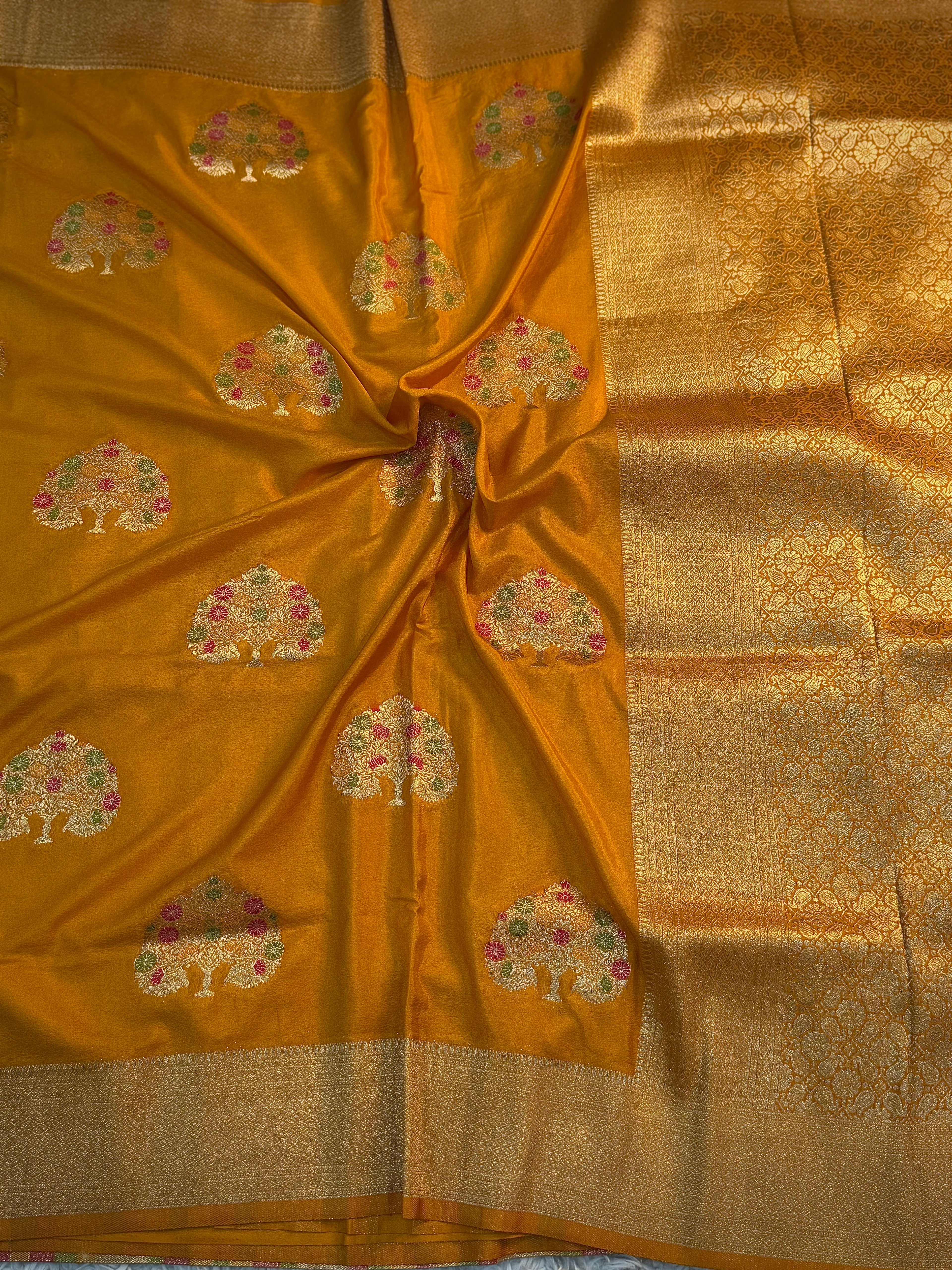 MUSTARD YELLOW SHADE CHINON GEORGETTE SILK MEENAKARI SAREE