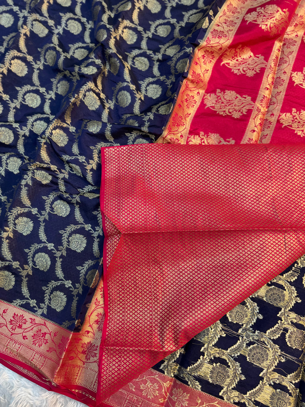 NEVY BLUE AND RED GEORGETTE BANARASI SAREE