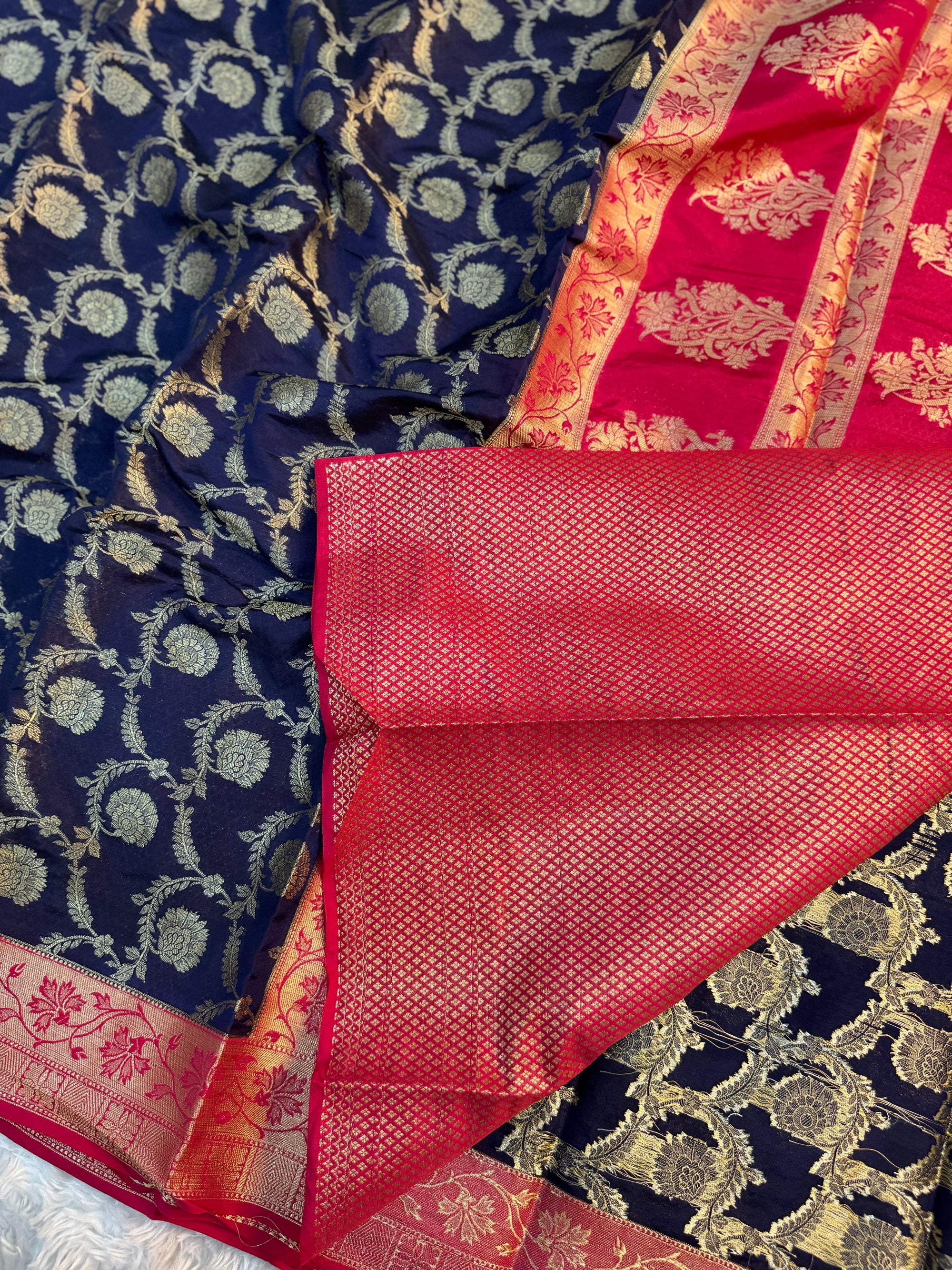 NEVY BLUE AND RED GEORGETTE BANARASI SAREE