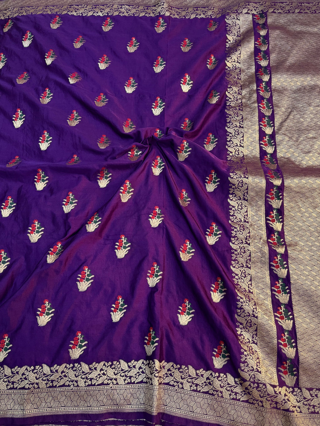PREMIUM DEEP PURPLE SHADE SATIN MASHRU KATAN SILK SAREE