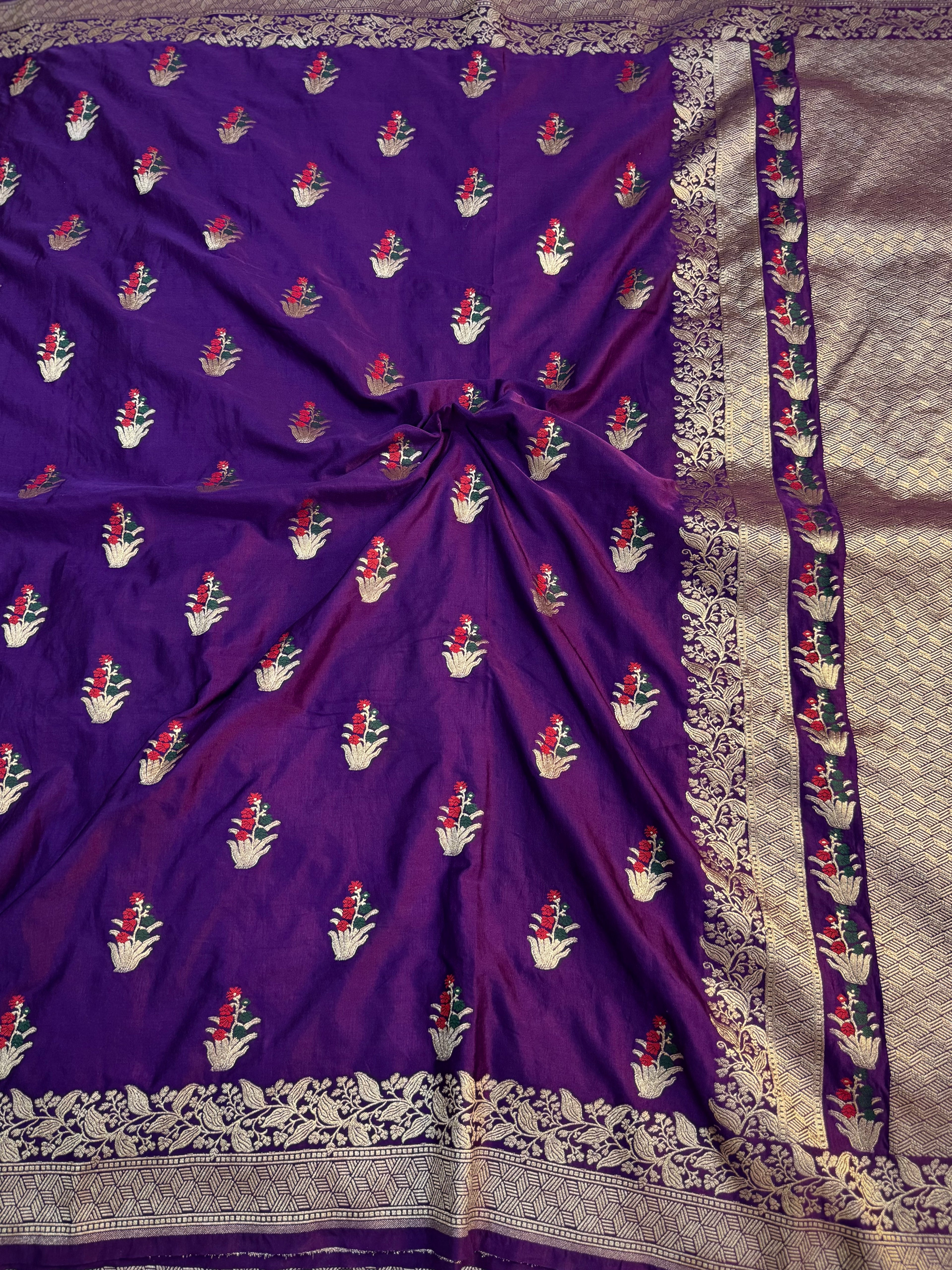 PREMIUM DEEP PURPLE SHADE SATIN MASHRU KATAN SILK SAREE