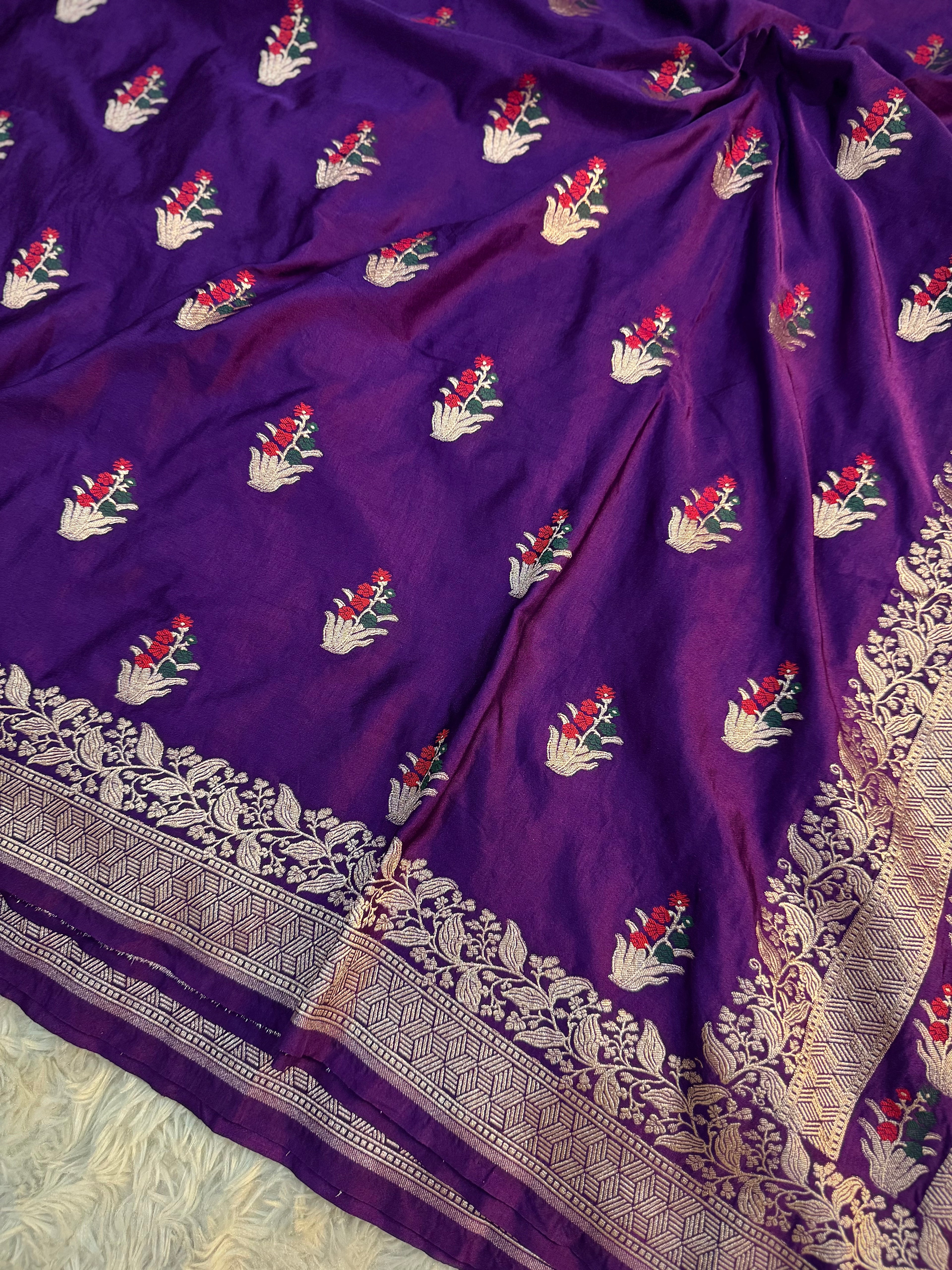 PREMIUM DEEP PURPLE SHADE SATIN MASHRU KATAN SILK SAREE