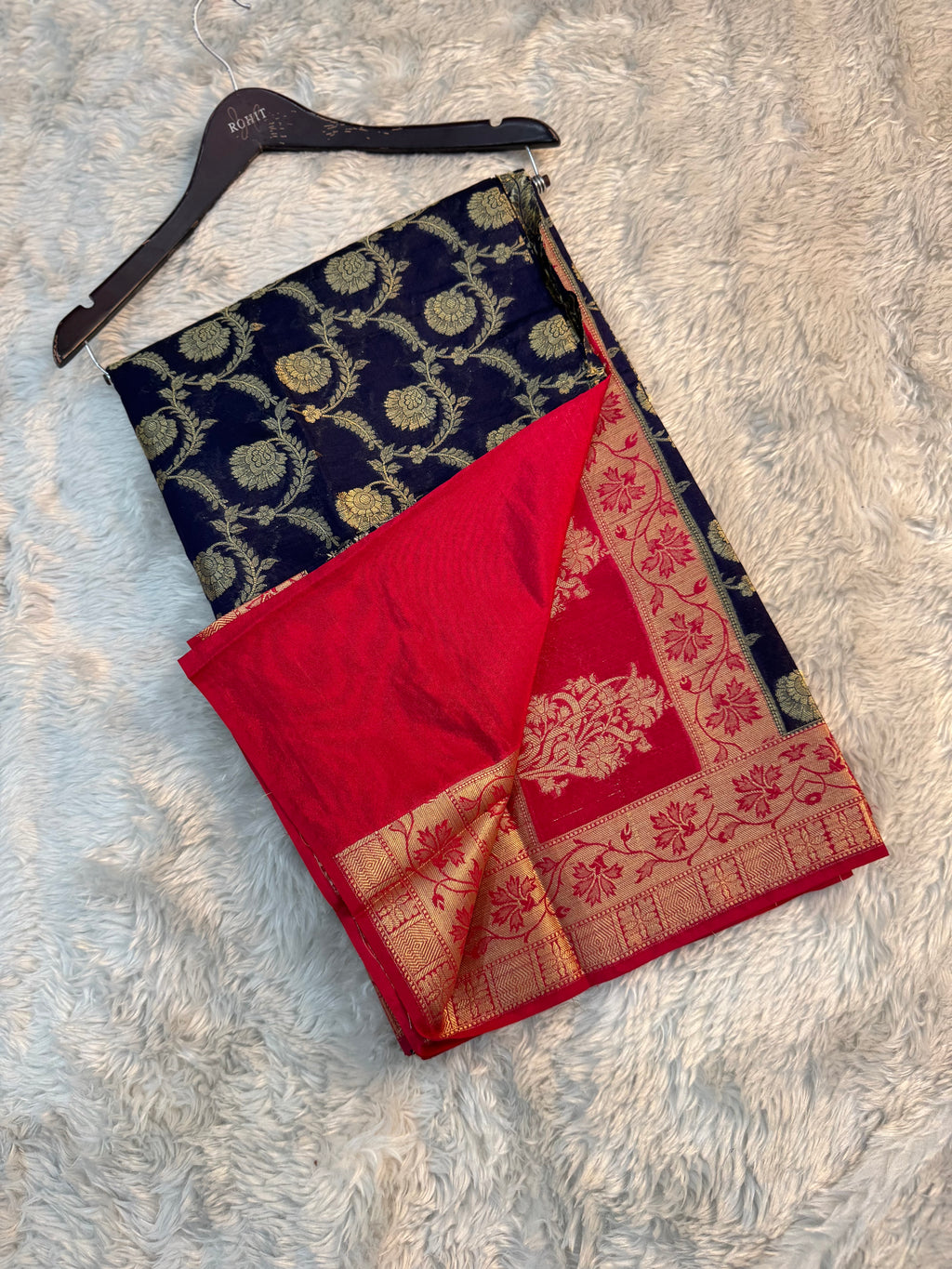 NEVY BLUE AND RED GEORGETTE BANARASI SAREE