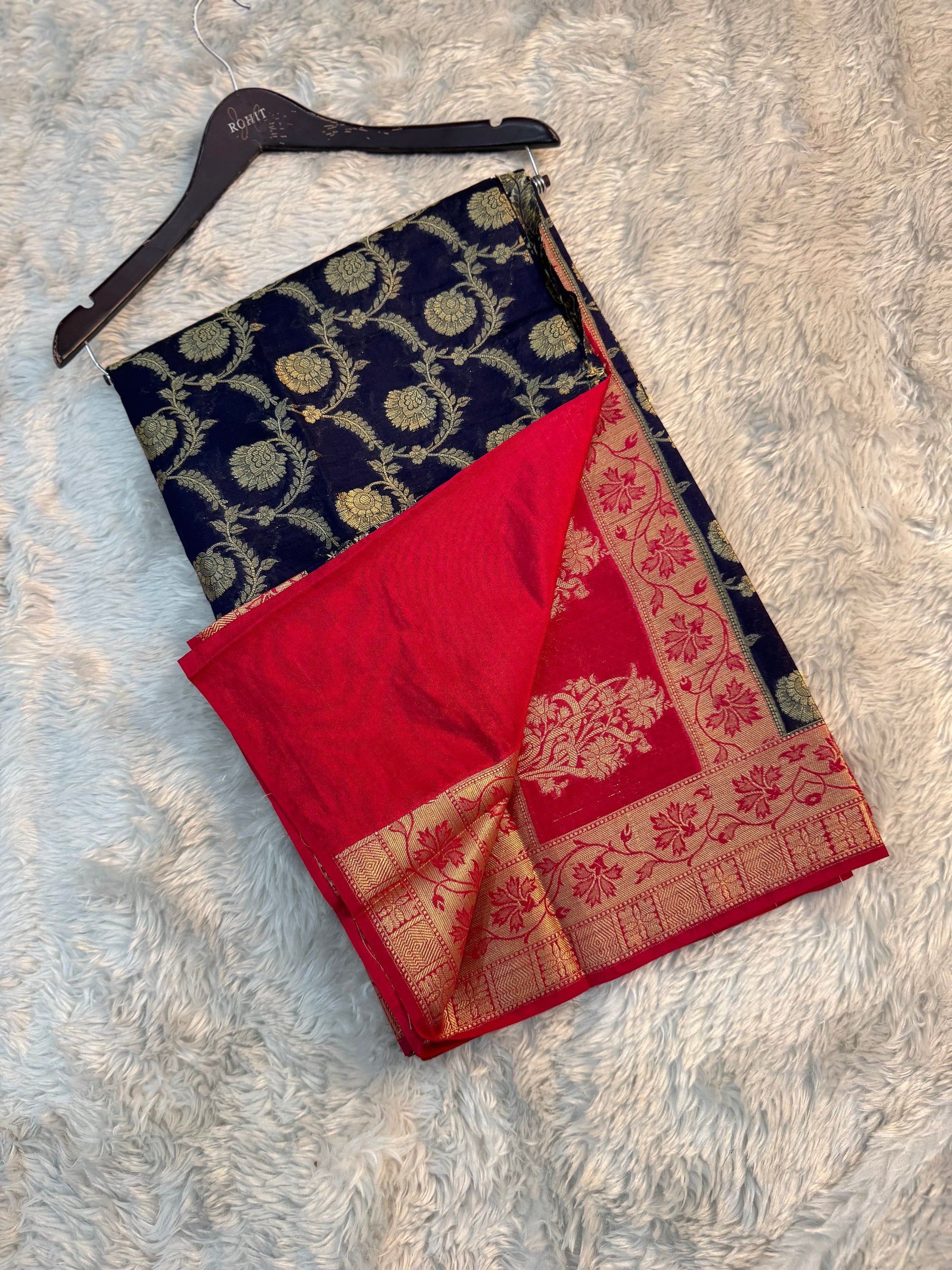 NEVY BLUE AND RED GEORGETTE BANARASI SAREE