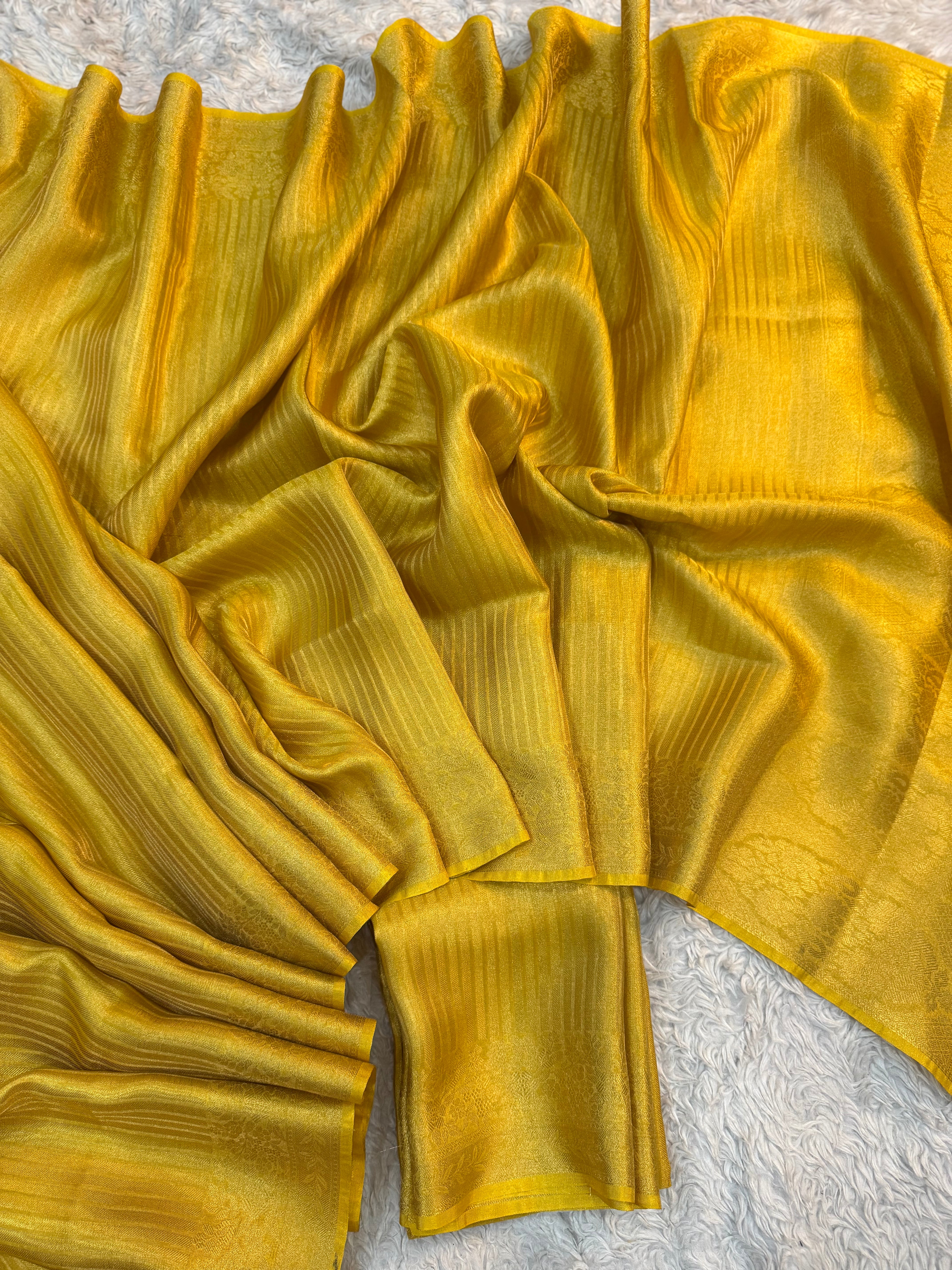PREMIUM MUSTARD YELLOW SHADE SOFT KATAN TISSUE SILK SAREE