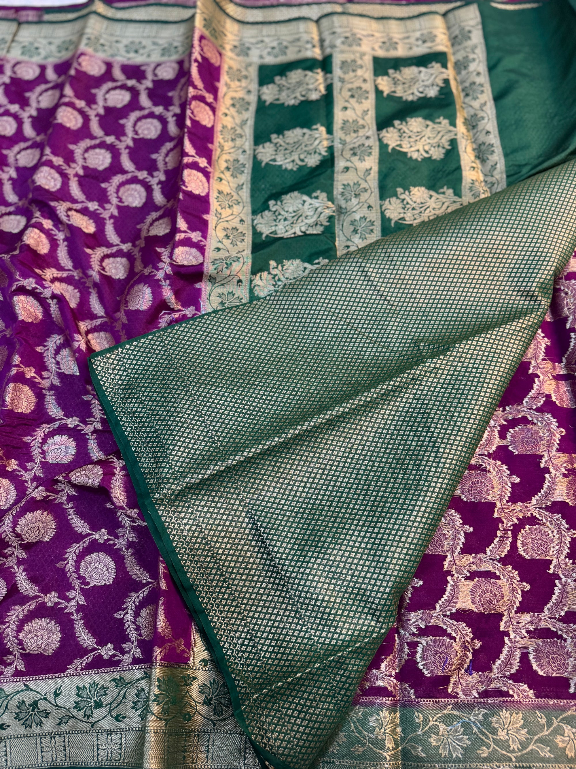 PURPLE AND GREEN GEORGETTE BANARASI SAREE