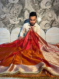 EXCLUSIVE PINK AND ORANGE SHADE SOFT TISSUE SILK MIRROR WORK DESIGNER SAREE