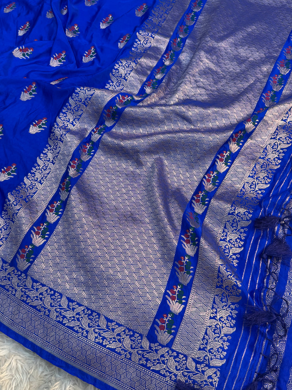 PREMIUM ROYAL BLUE SHADE SATIN MASHRU KATAN SILK SAREE