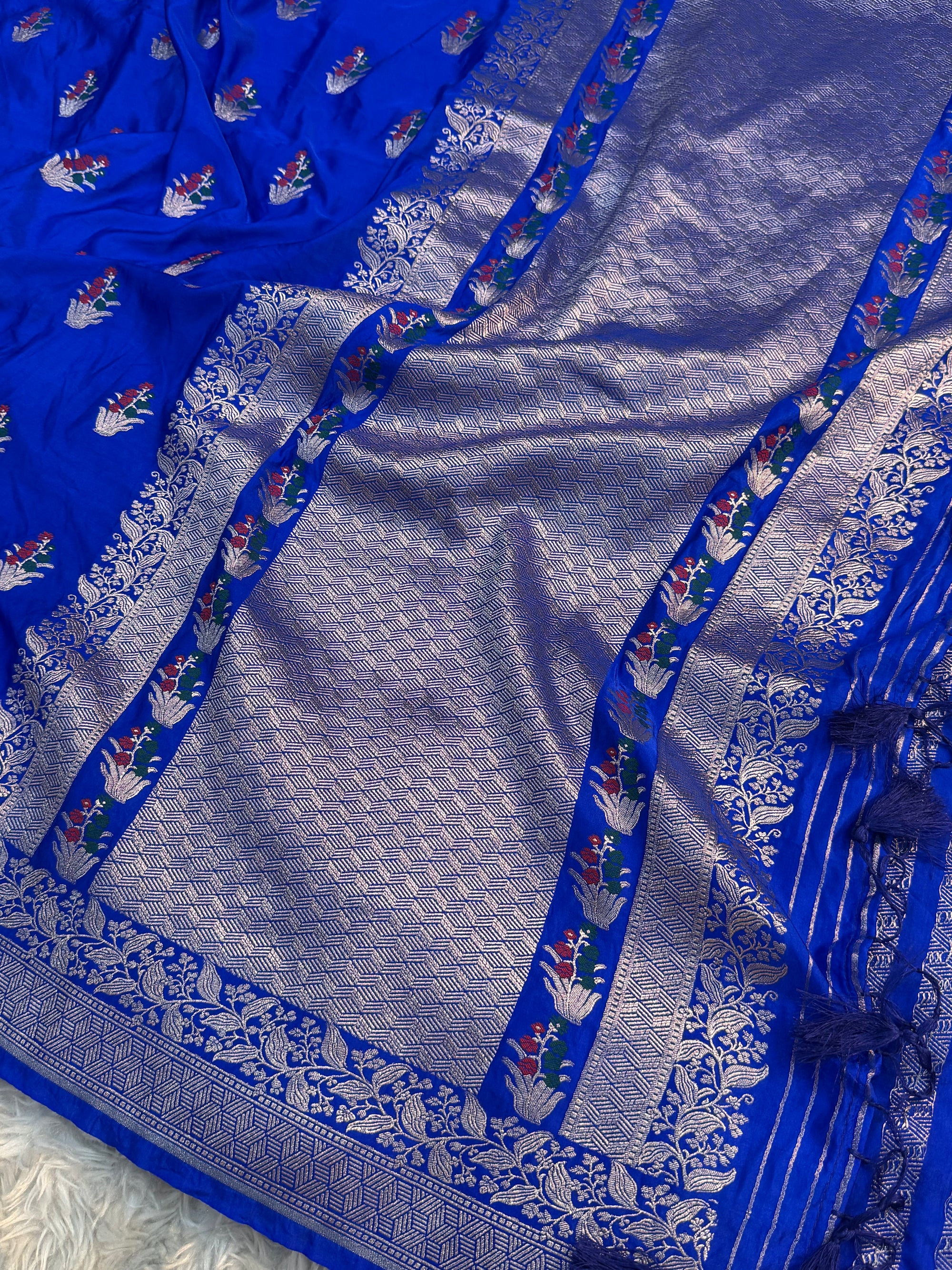 PREMIUM ROYAL BLUE SHADE SATIN MASHRU KATAN SILK SAREE