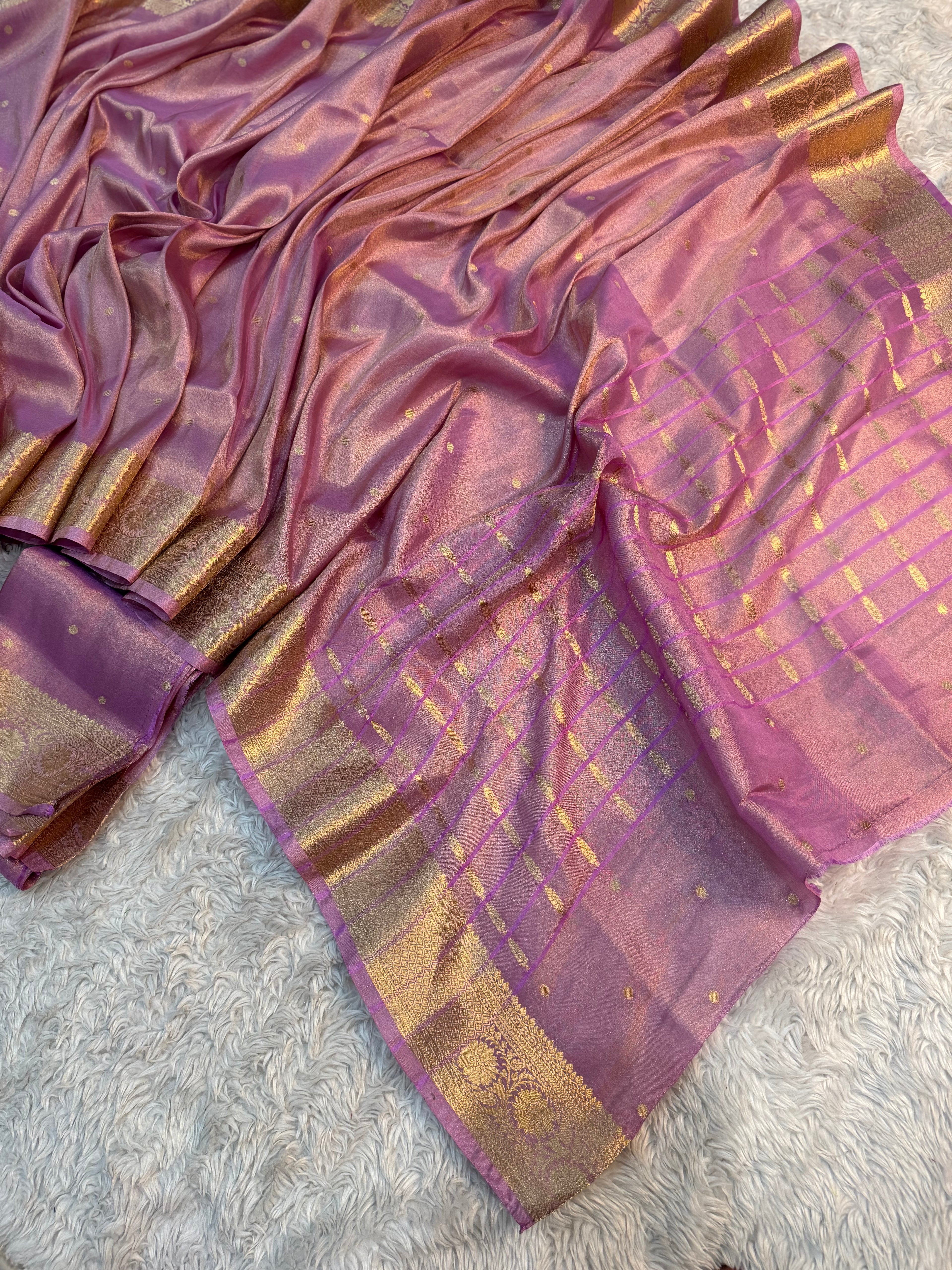 PREMIUM LILAC PINK SHADE SOFT KATAN TISSUE SILK BANARASI SAREE