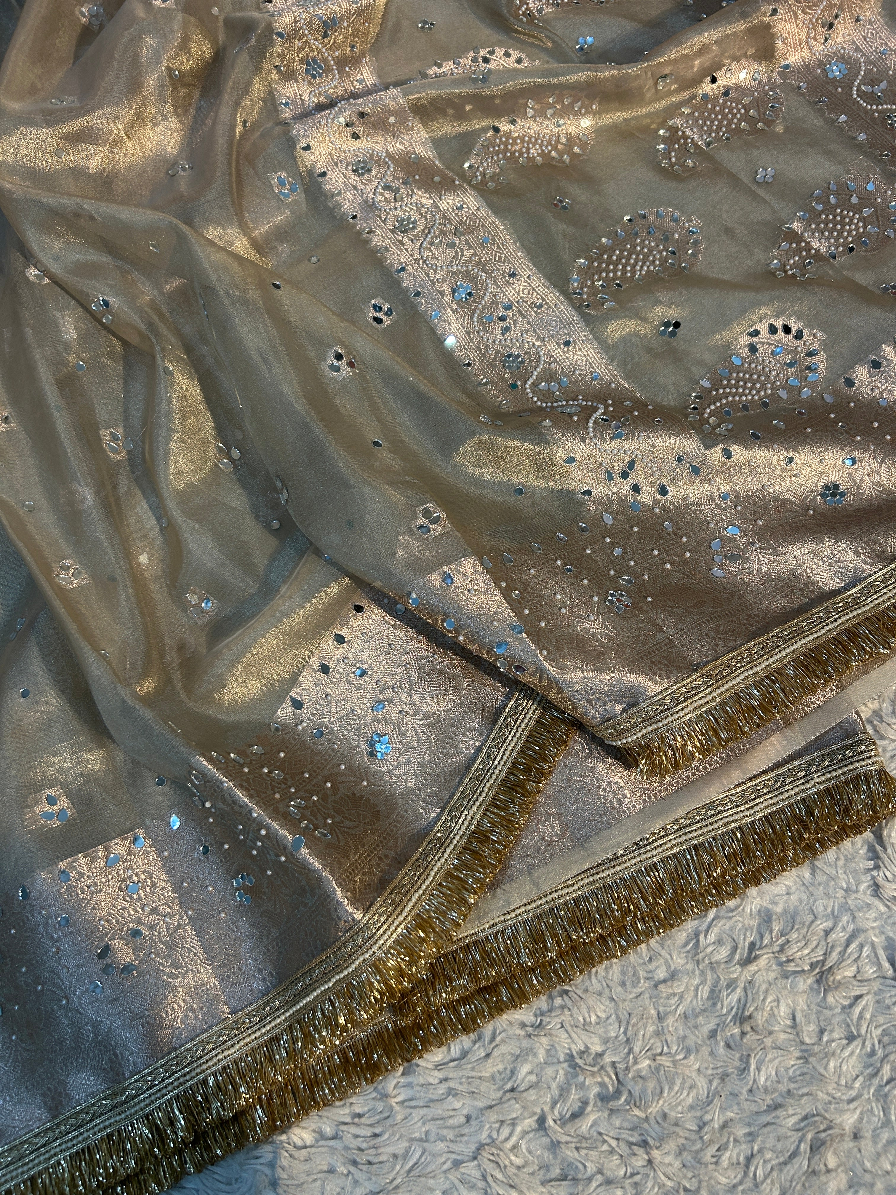 PREMIUM WATER ZARI BANARASI SOFT TISSUE SILK WITH MIRROR WORK DESIGNER SAREE
